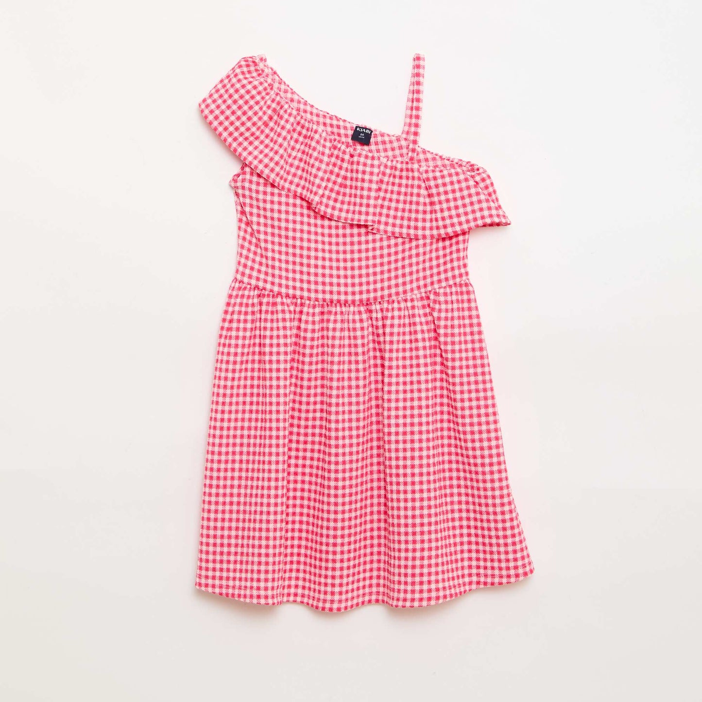 Asymmetrical Ruffled Gingham Dress PINK