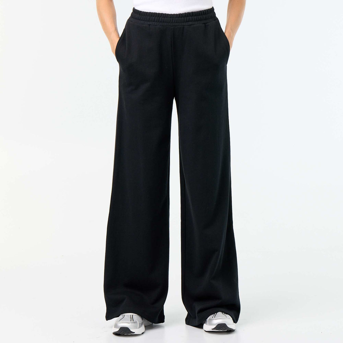 Wide Heavy Knit Jogging Trousers BLACK