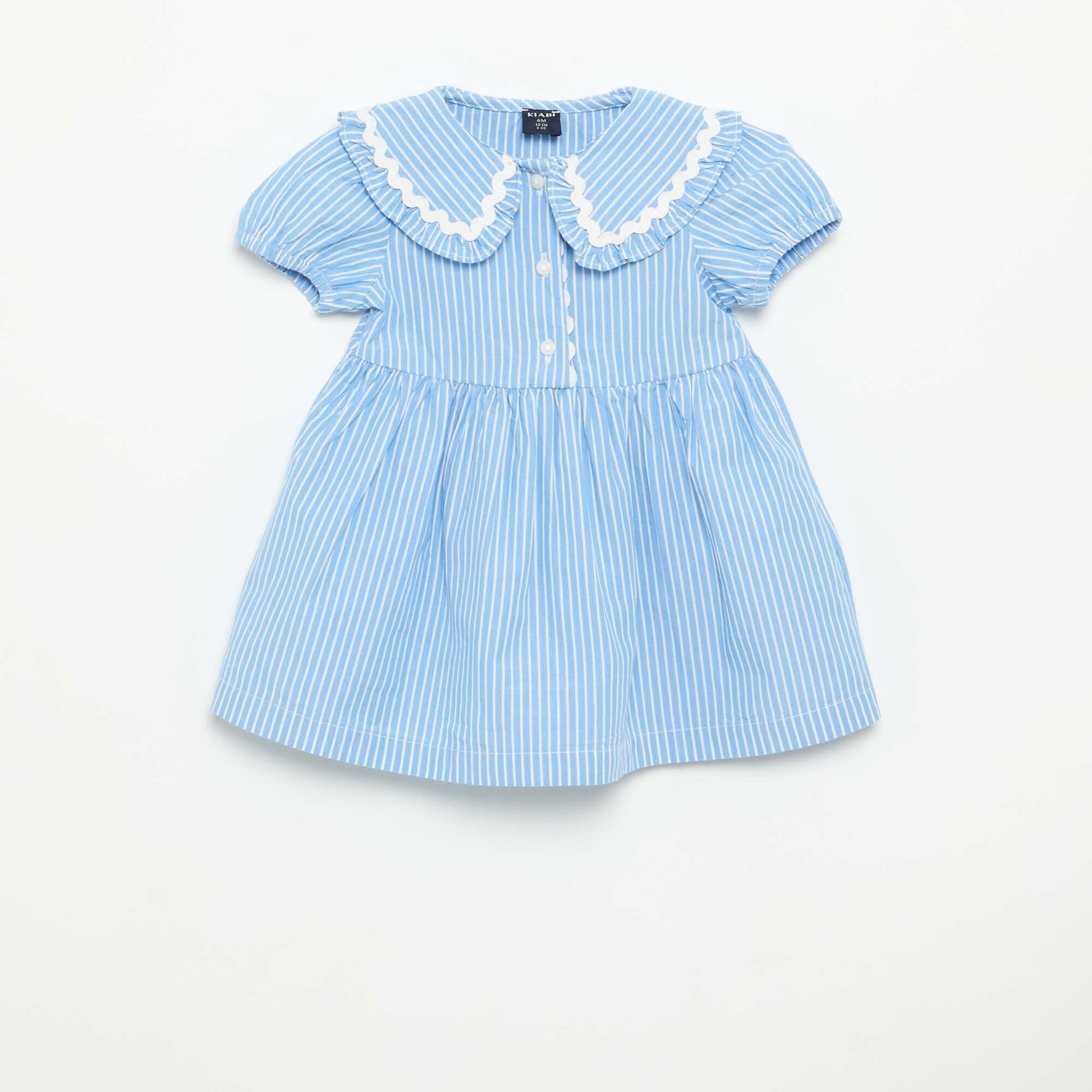 Poplin Short-Sleeved Dress with Peter Pan Collar BLUE