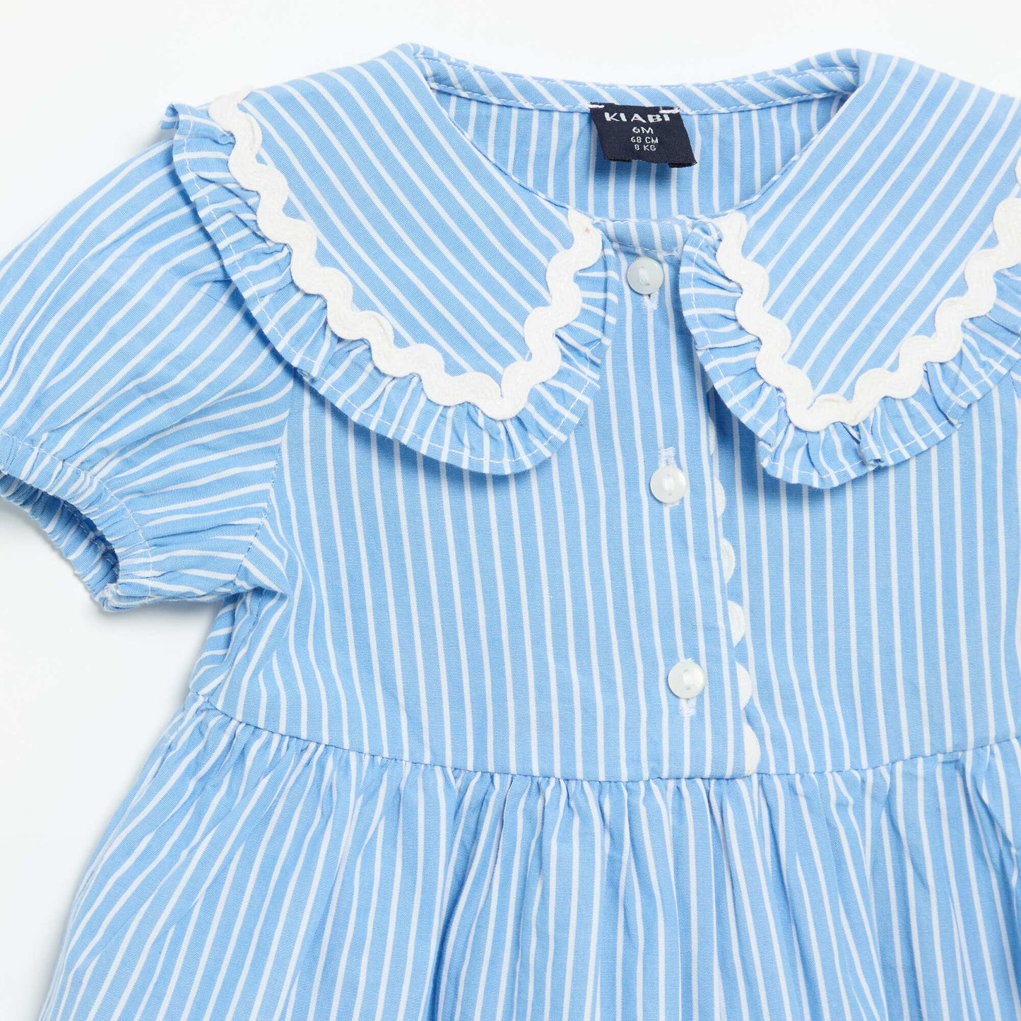 Poplin Short-Sleeved Dress with Peter Pan Collar BLUE