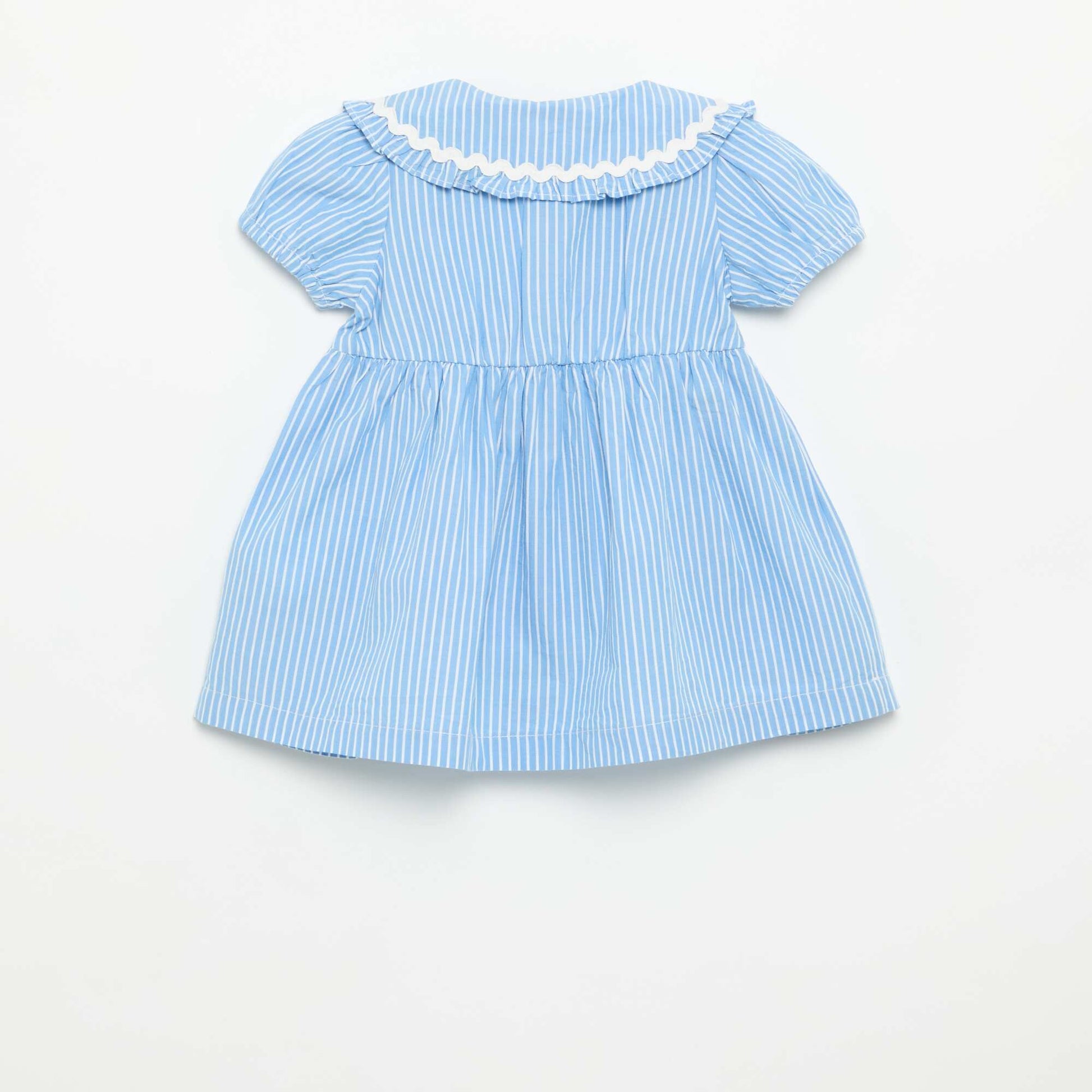 Poplin Short-Sleeved Dress with Peter Pan Collar BLUE