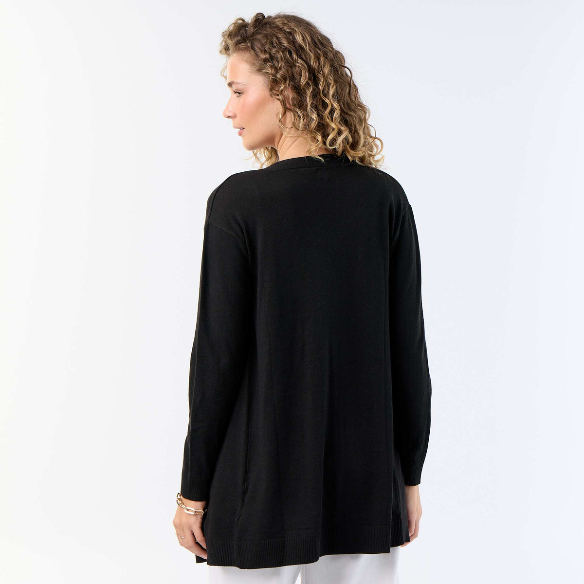 Short Open Fine-Gauge Knit Cardigan BLACK