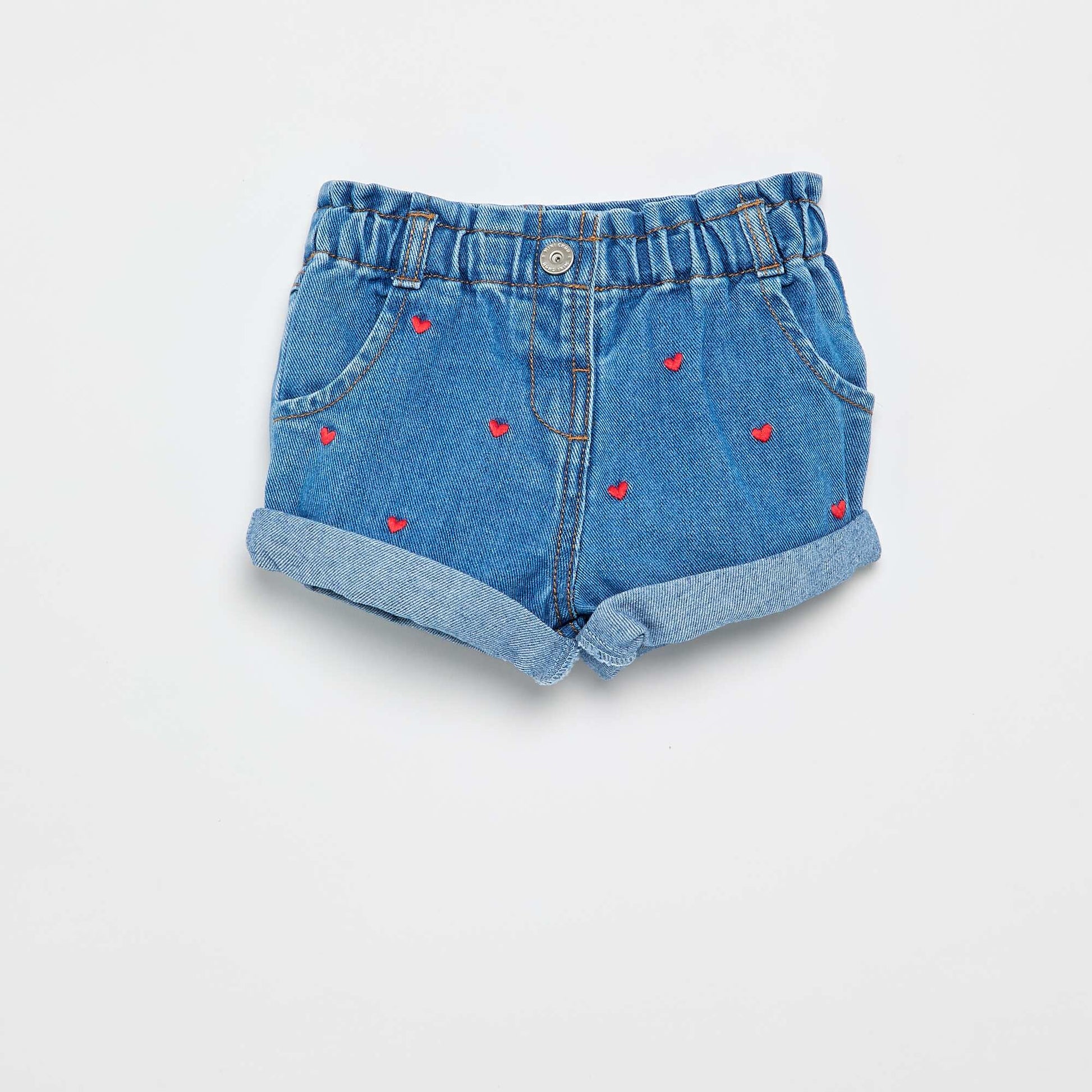 Denim shorts with heart pattern RED