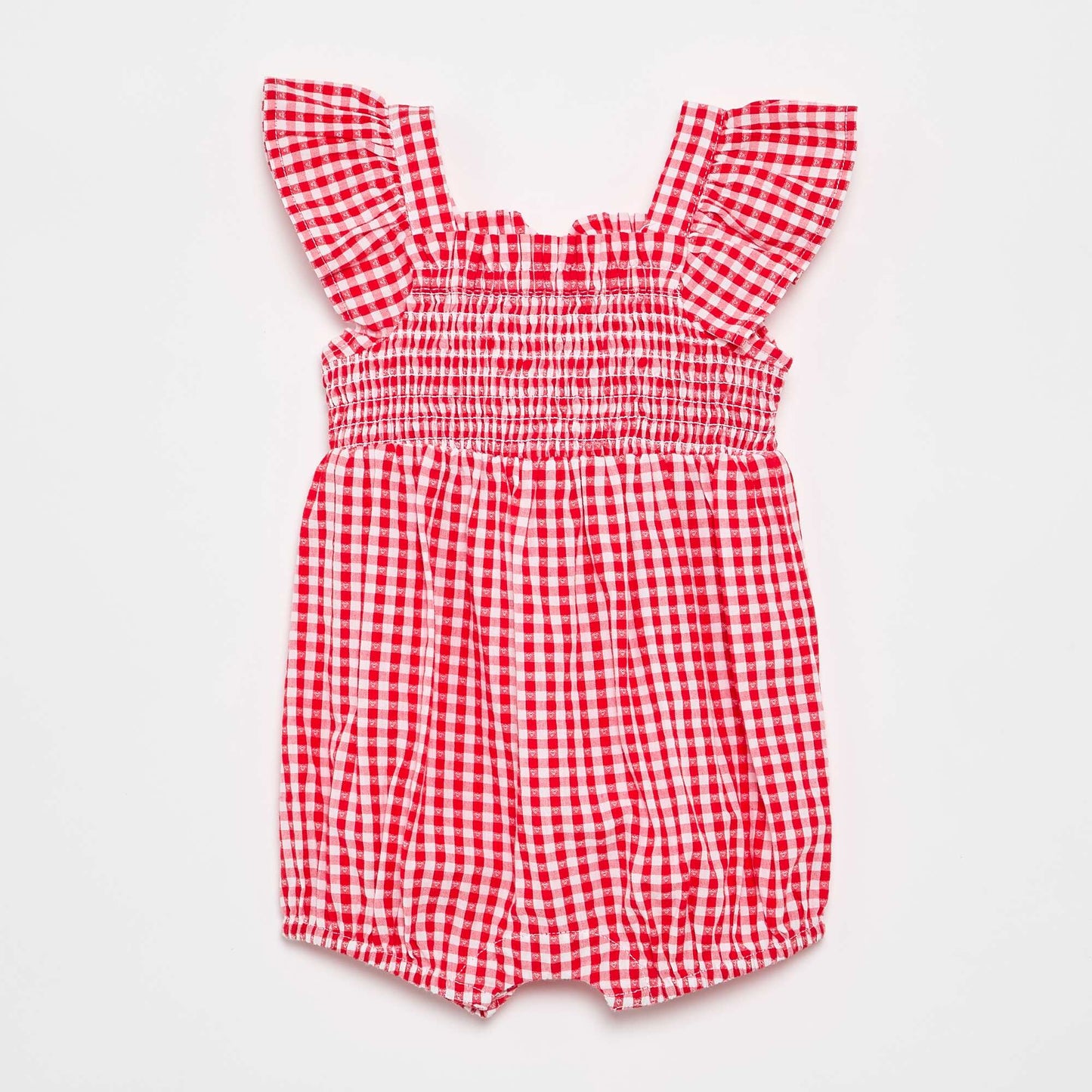 Gingham Romper with Ruffles RED