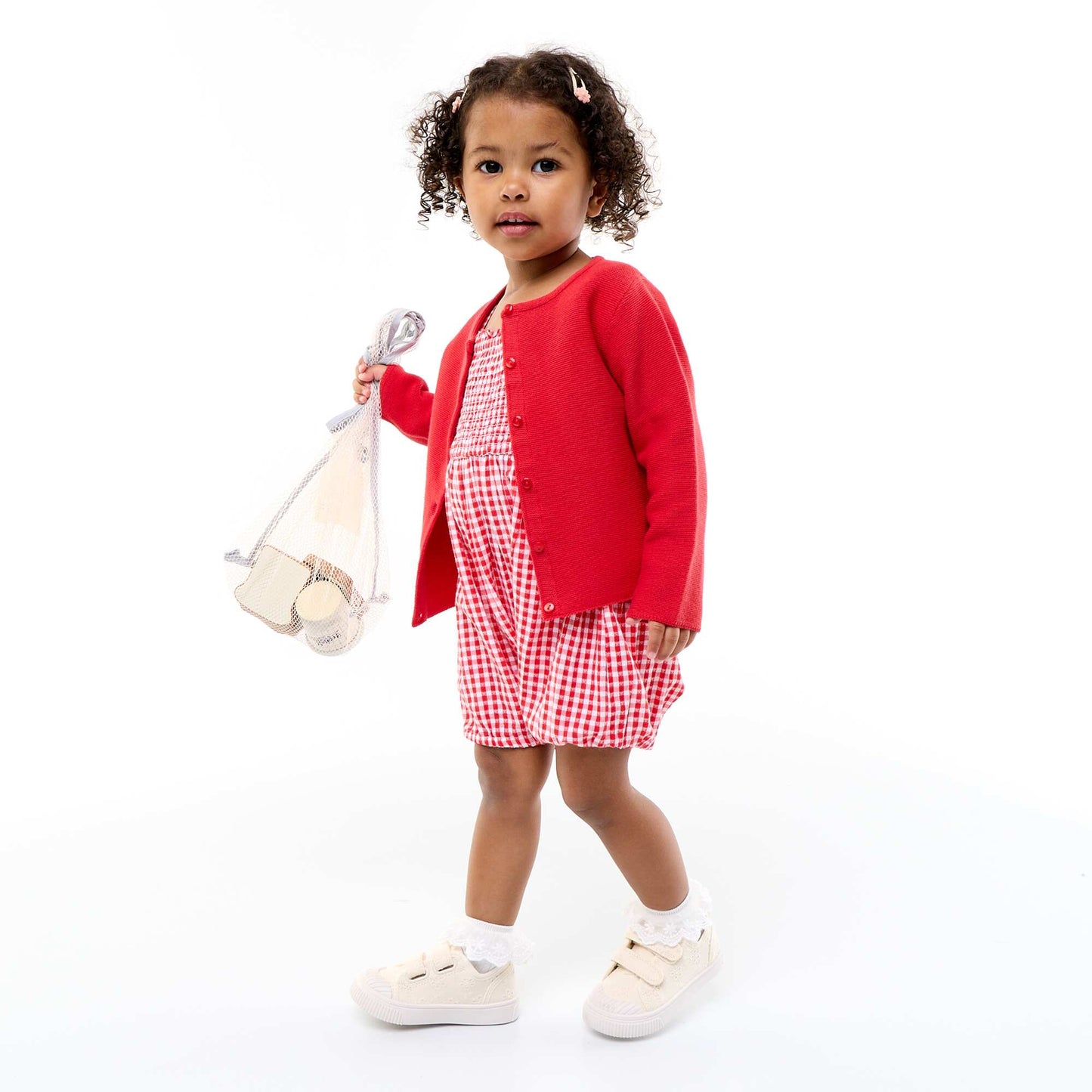 Gingham Romper with Ruffles RED