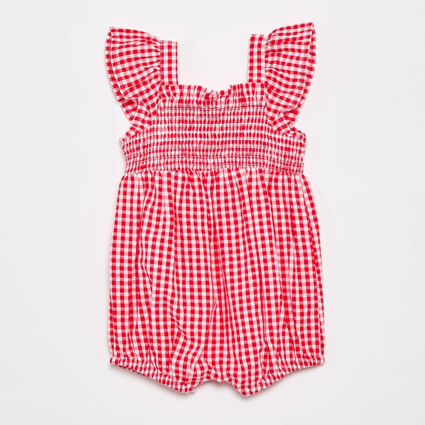 Gingham Romper with Ruffles RED