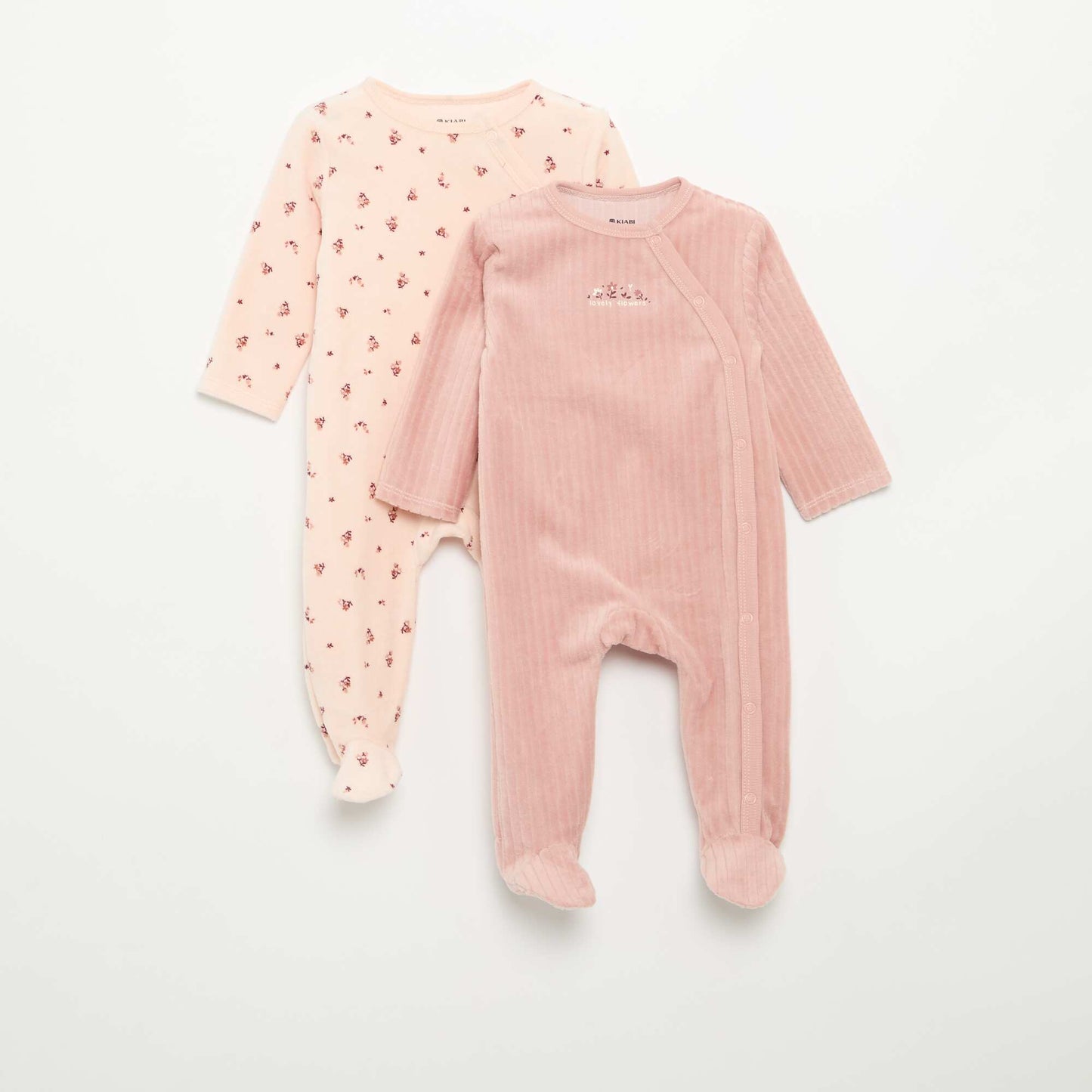 2-Pack Velvet Footed Sleepsuits PINK