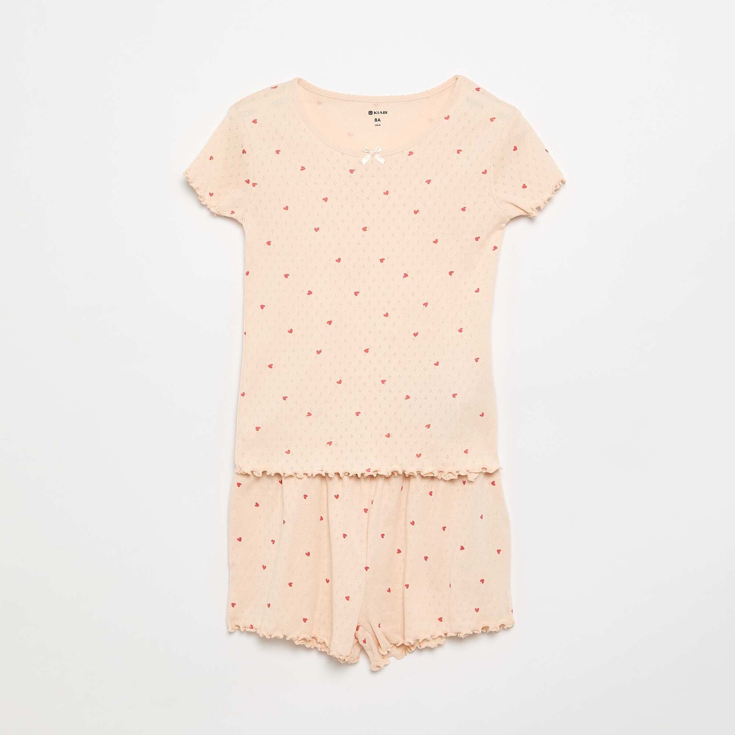 Pointelle Knit T-shirt and Shorts Pajama Set - 2-piece PINK