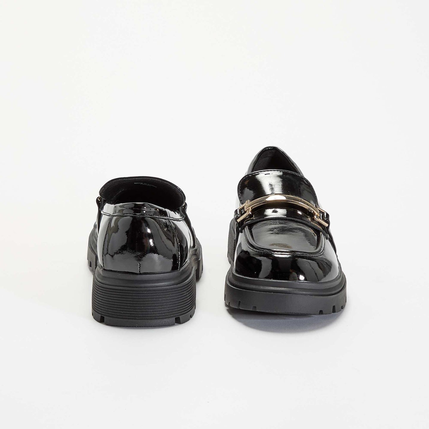 Patent loafers with lug soles BLACK
