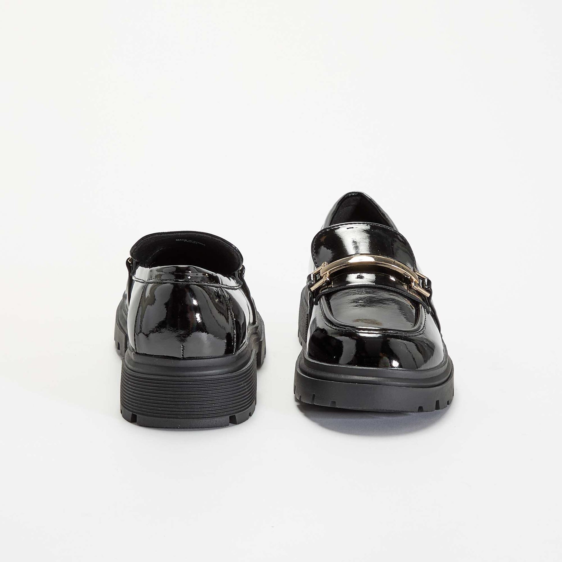 Patent loafers with lug soles BLACK