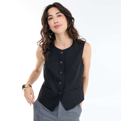 Sleeveless Plain Suit Vest BLACK