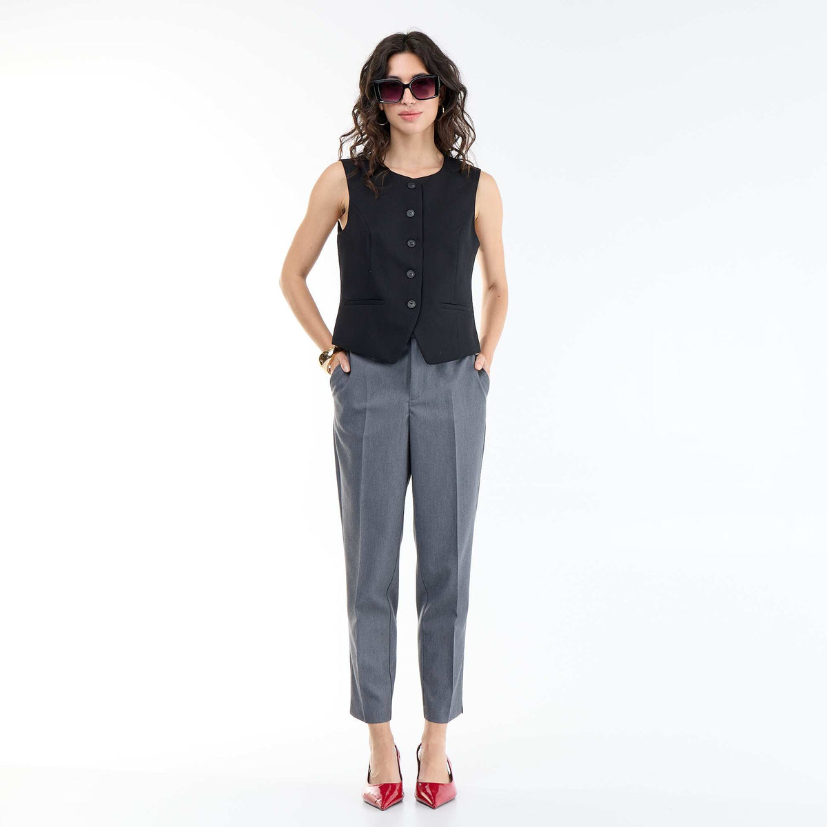 Sleeveless Plain Suit Vest BLACK