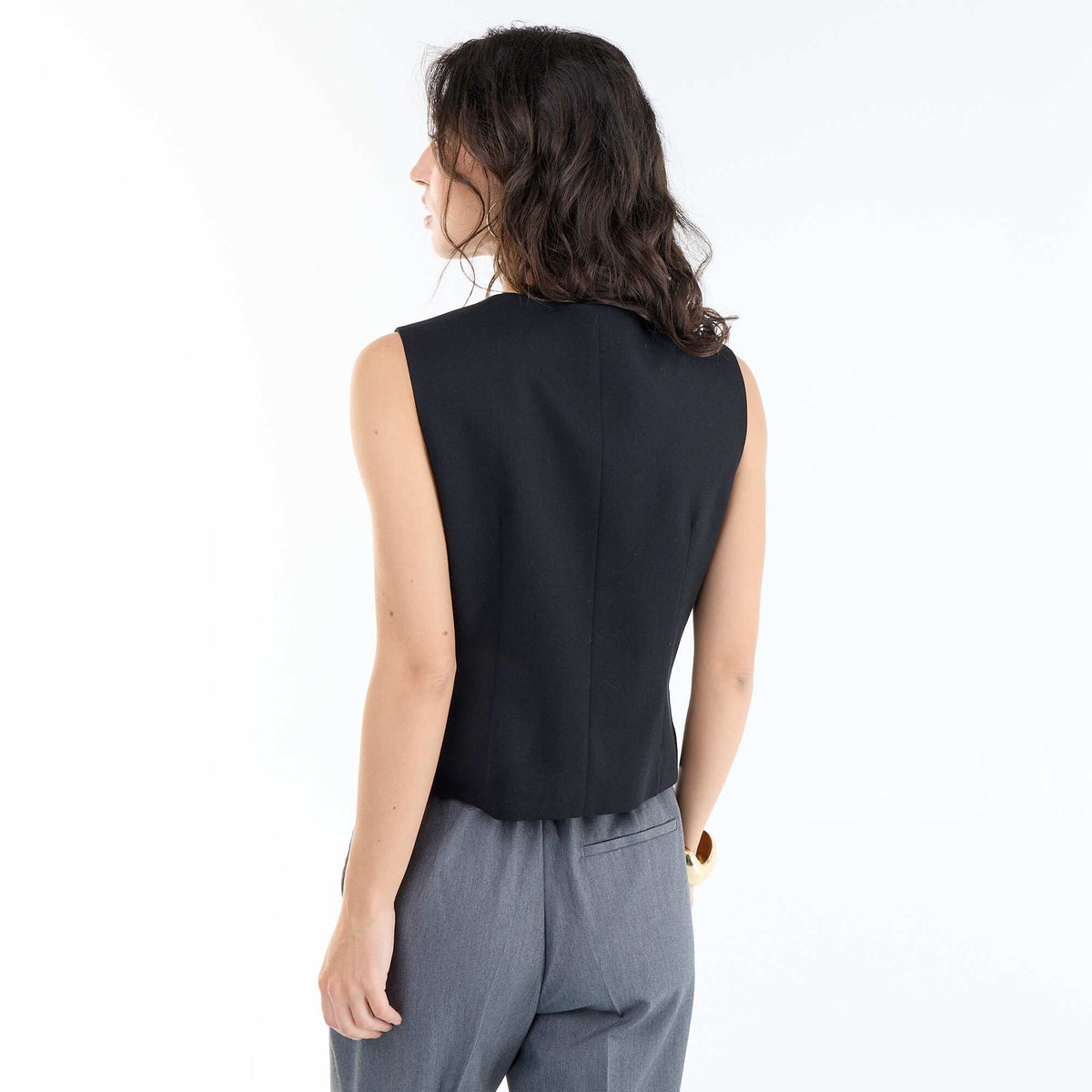 Sleeveless Plain Suit Vest BLACK