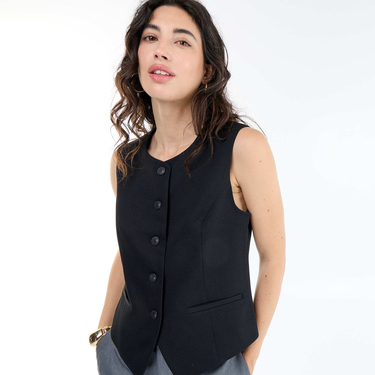 Sleeveless Plain Suit Vest BLACK
