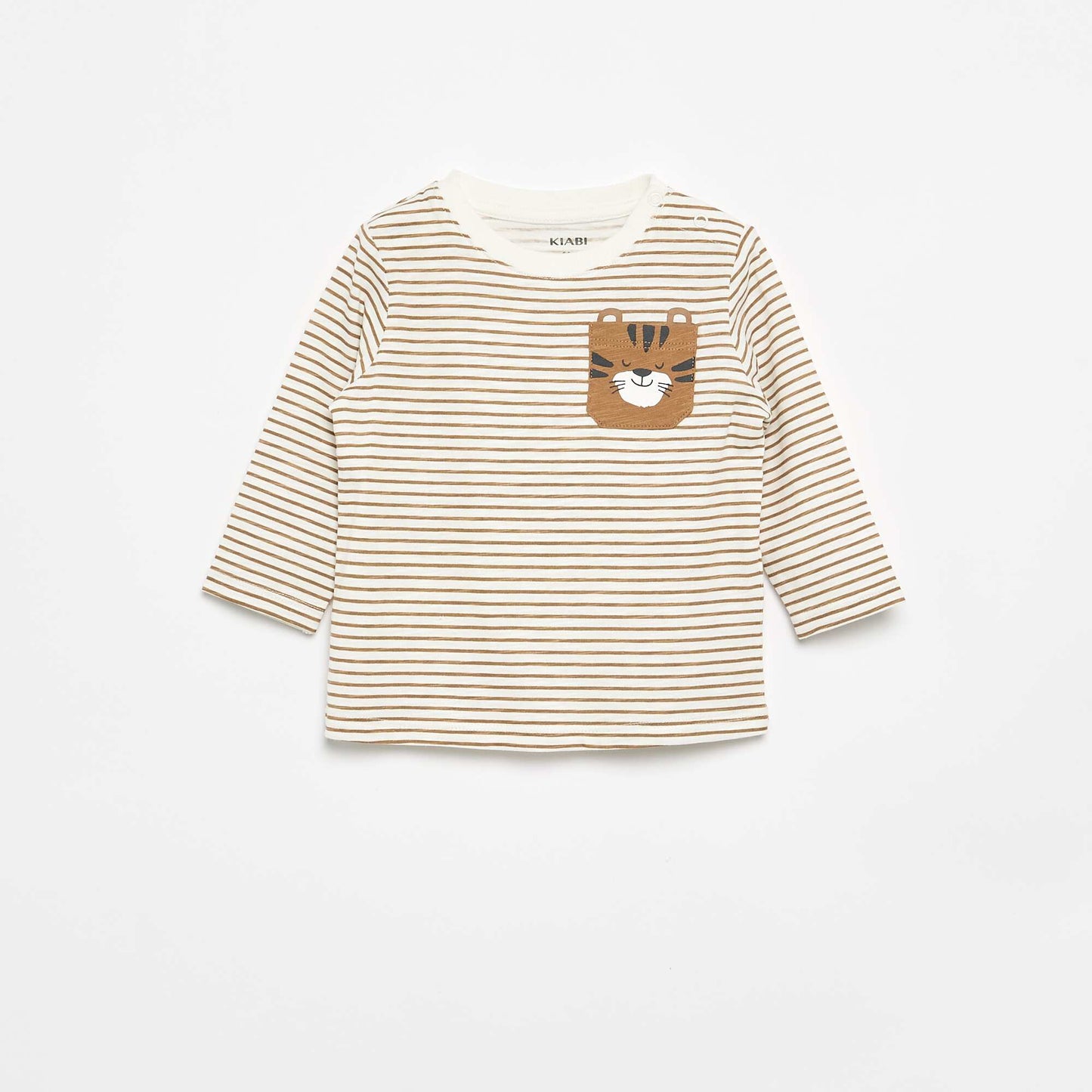 Long-sleeved striped jersey T-shirt BEIGE