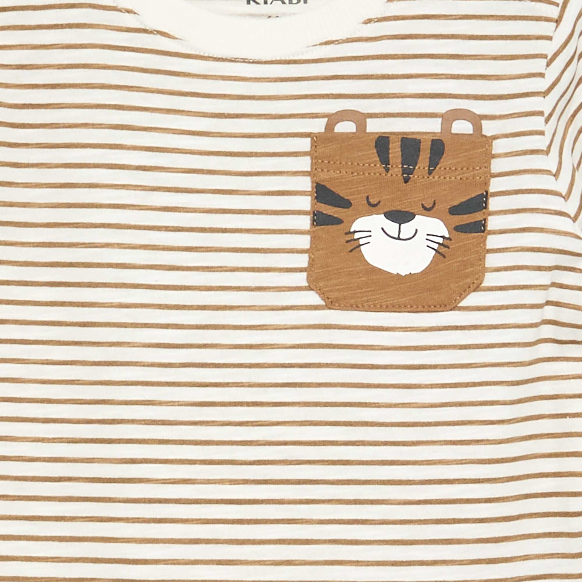 Long-sleeved striped jersey T-shirt BEIGE