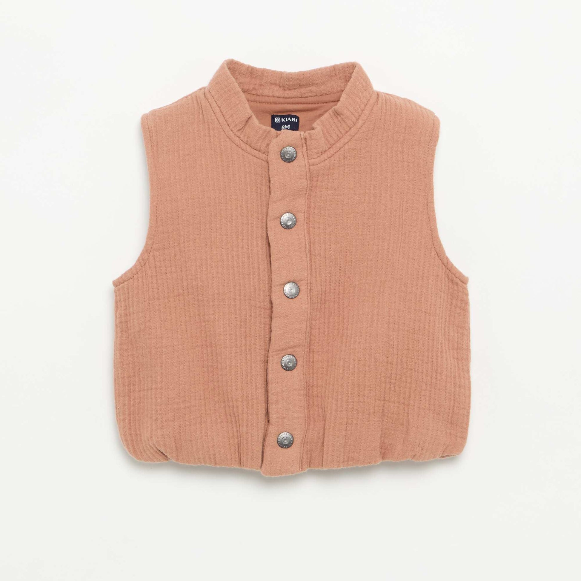 Sleeveless double cotton gauze vest BROWN