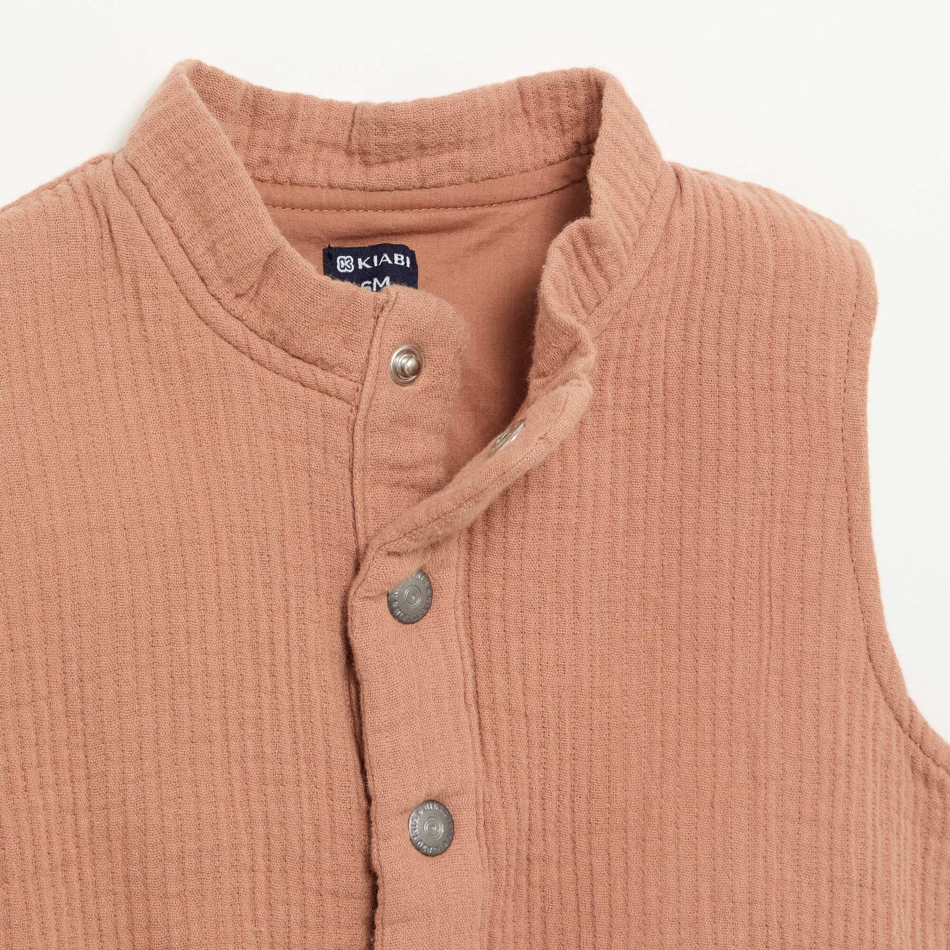 Sleeveless double cotton gauze vest BROWN