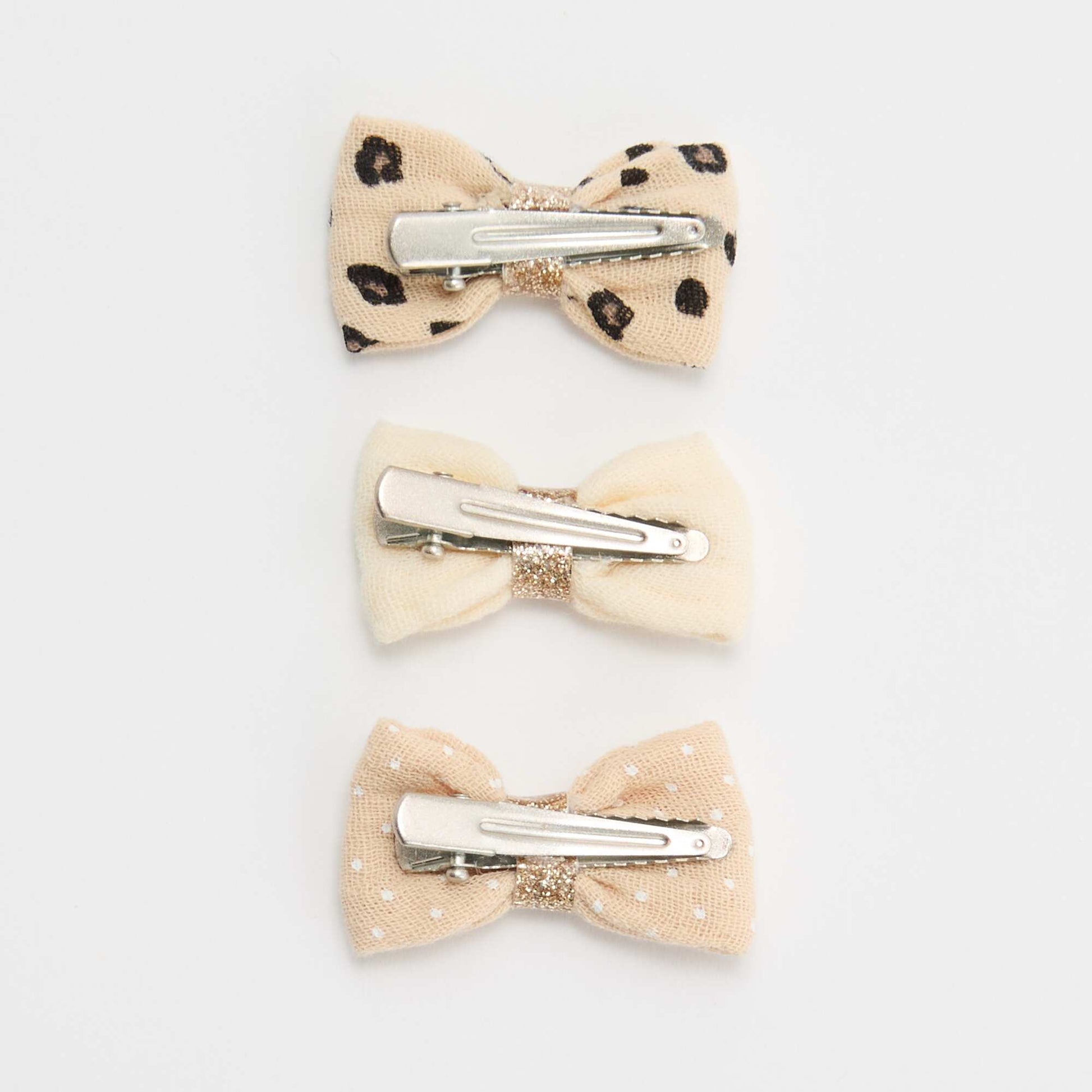 Set of 3 Bow Crocodile Clips BEIGE