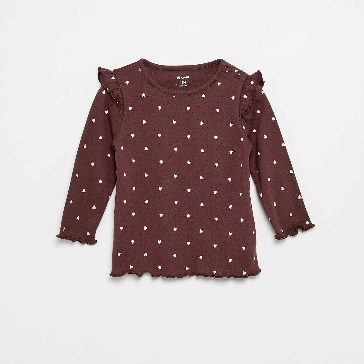 Pointelle knit T-shirt + trousers - 2-piece set BROWN