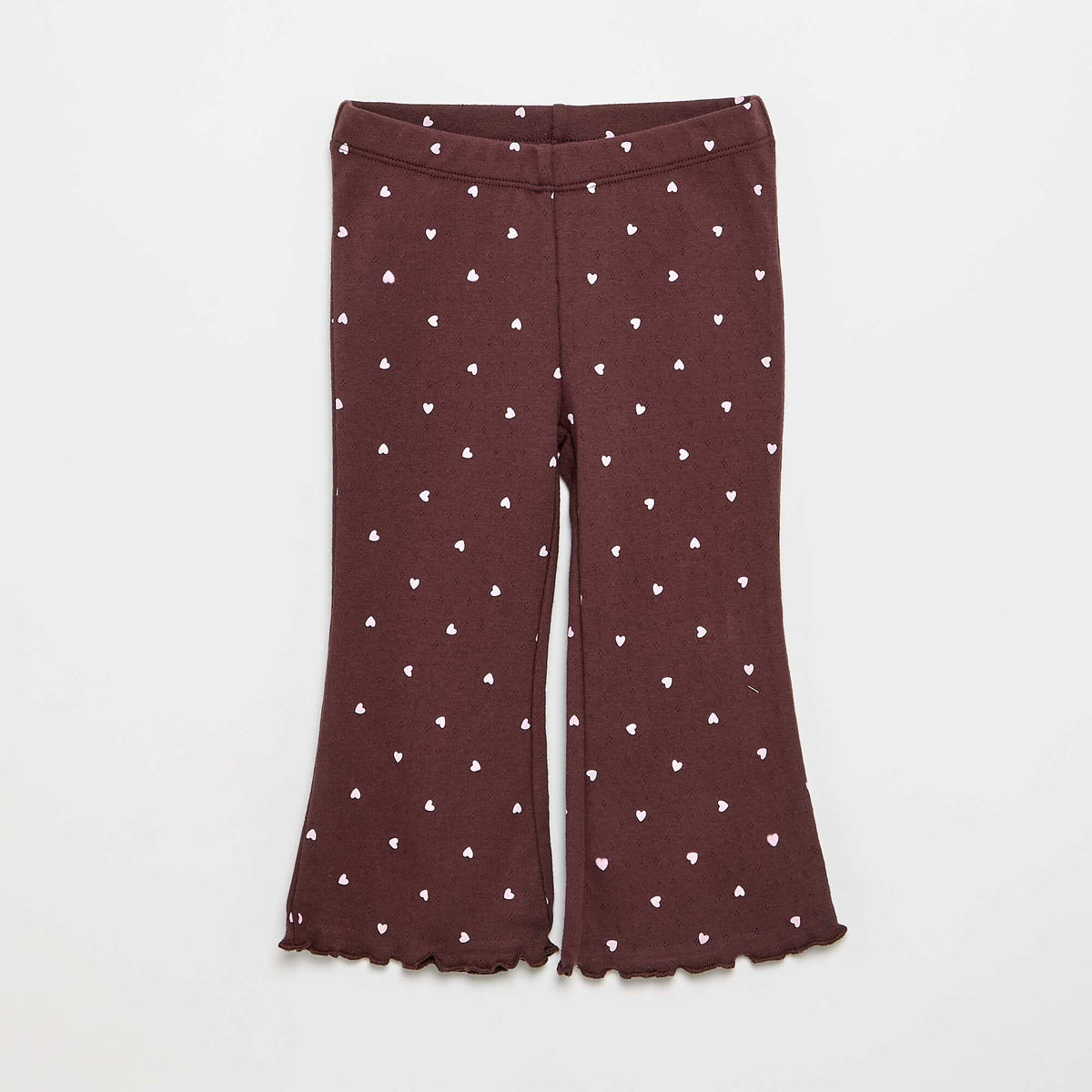 Pointelle knit T-shirt + trousers - 2-piece set BROWN