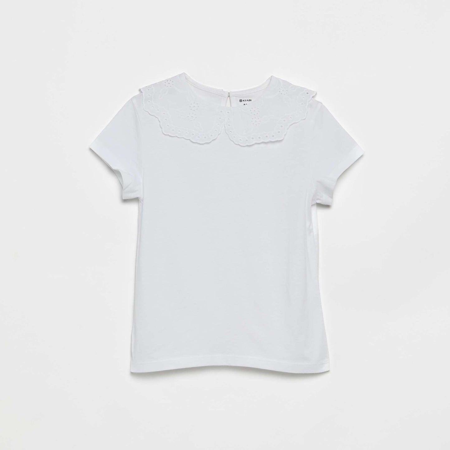 T-shirt with eyelet embroidered collar WHITE