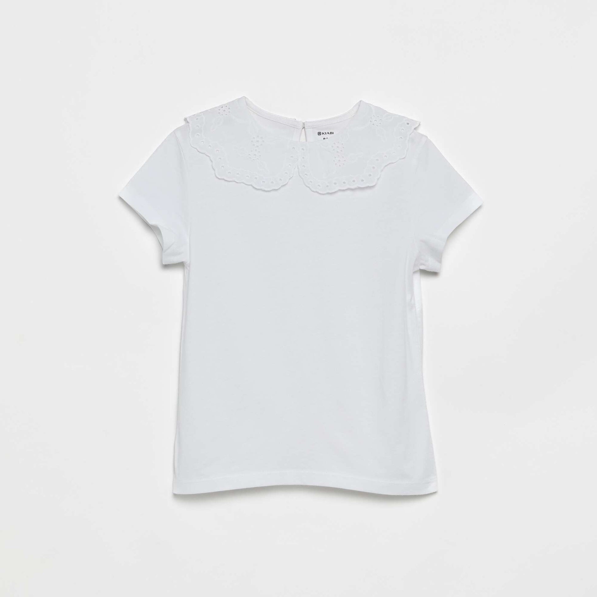 T-shirt with eyelet embroidered collar WHITE