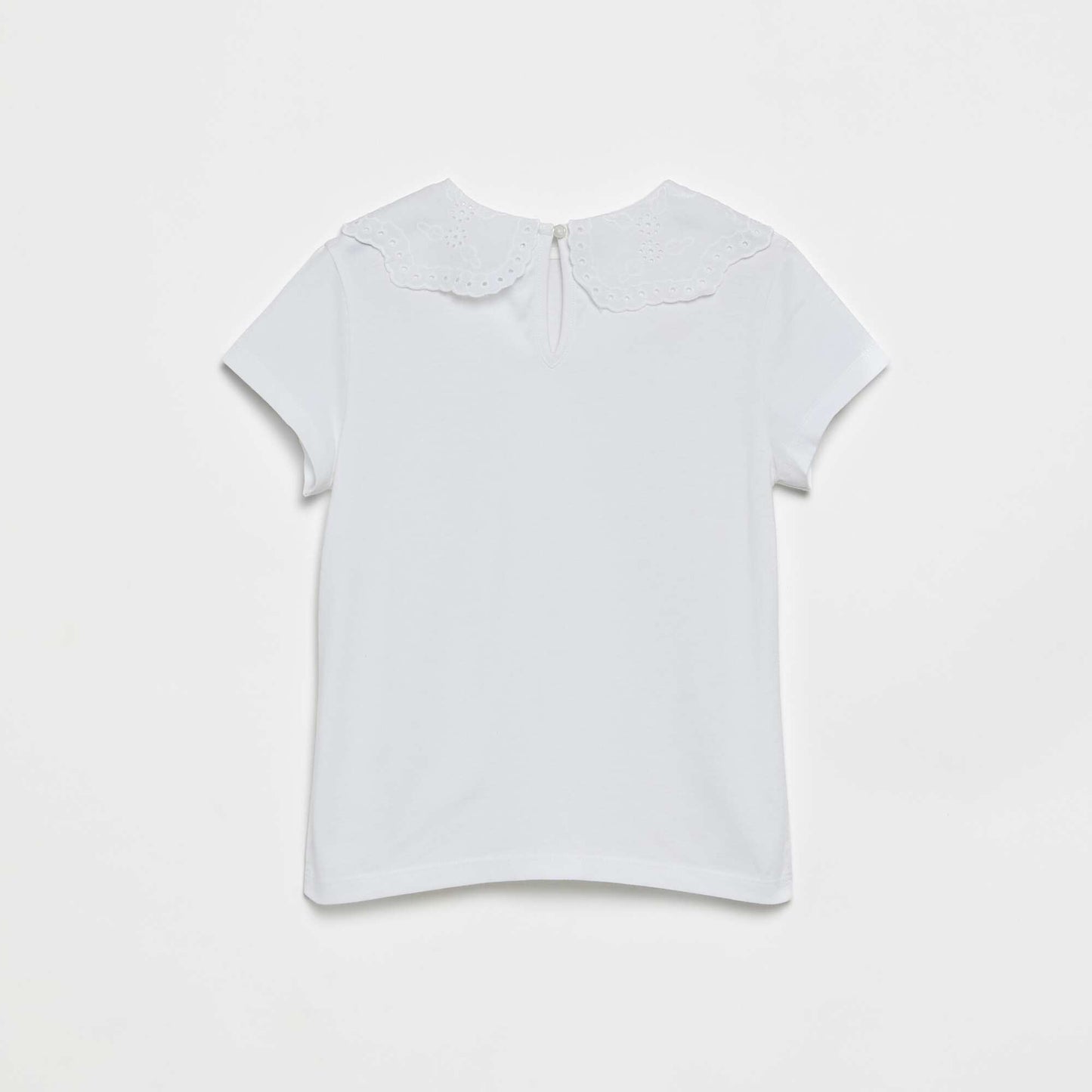 T-shirt with eyelet embroidered collar WHITE