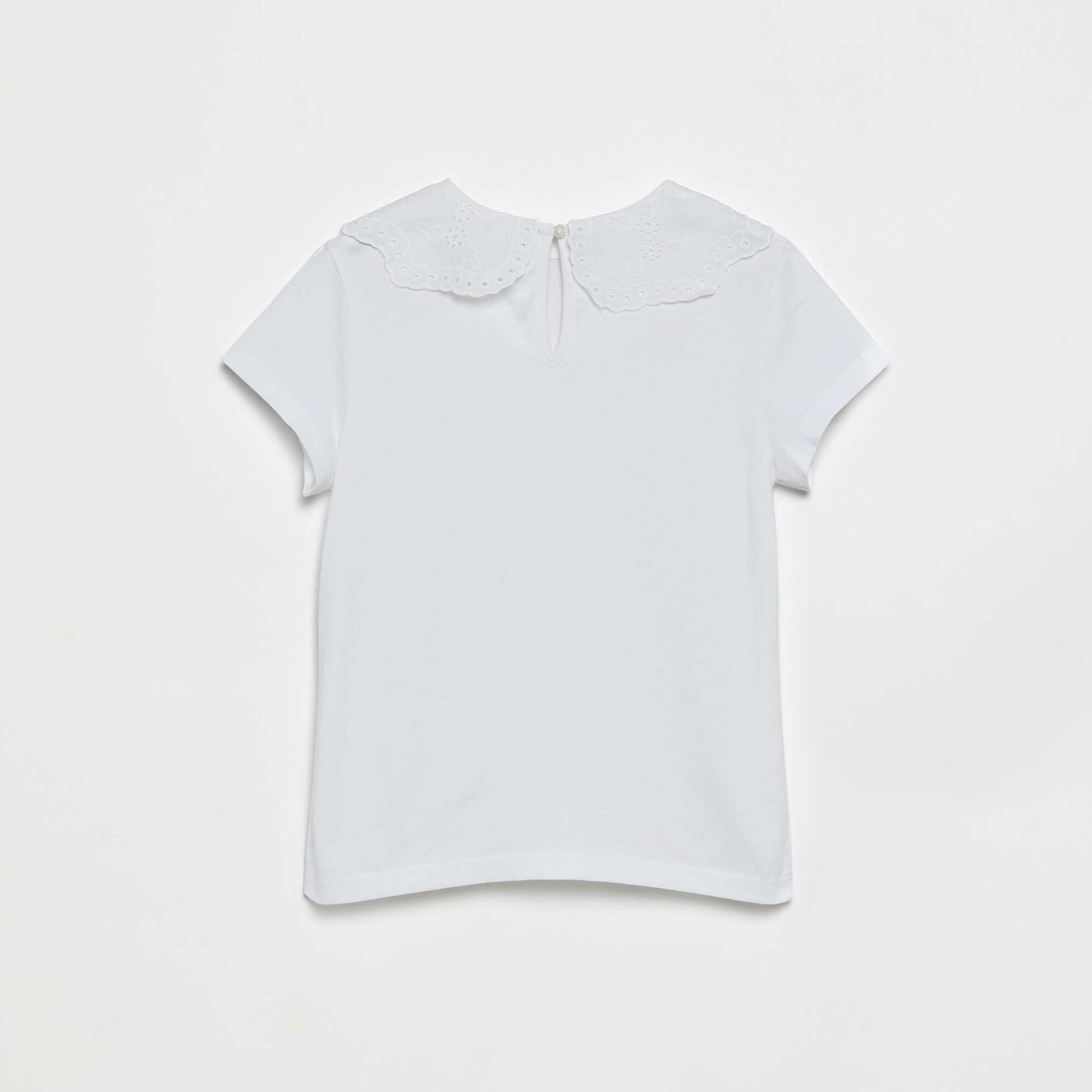 T-shirt with eyelet embroidered collar WHITE