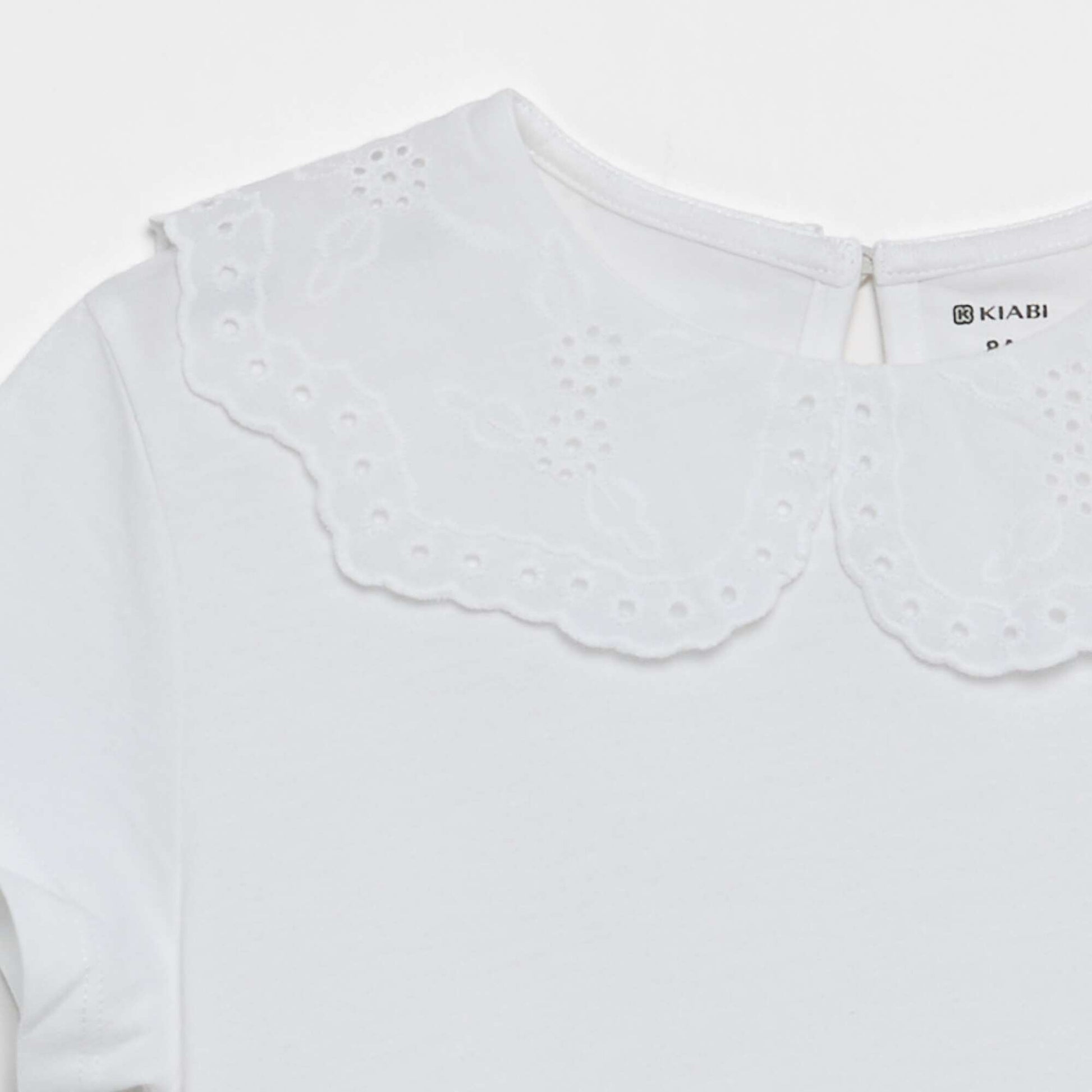 T-shirt with eyelet embroidered collar WHITE