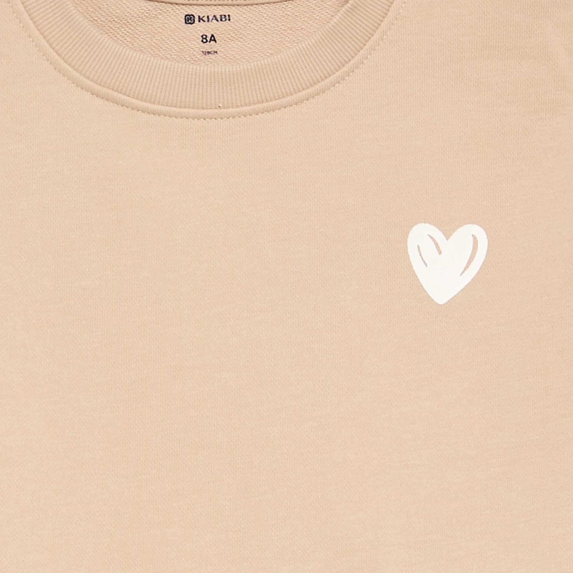 Fleece sweatshirt with chest print BEIGE