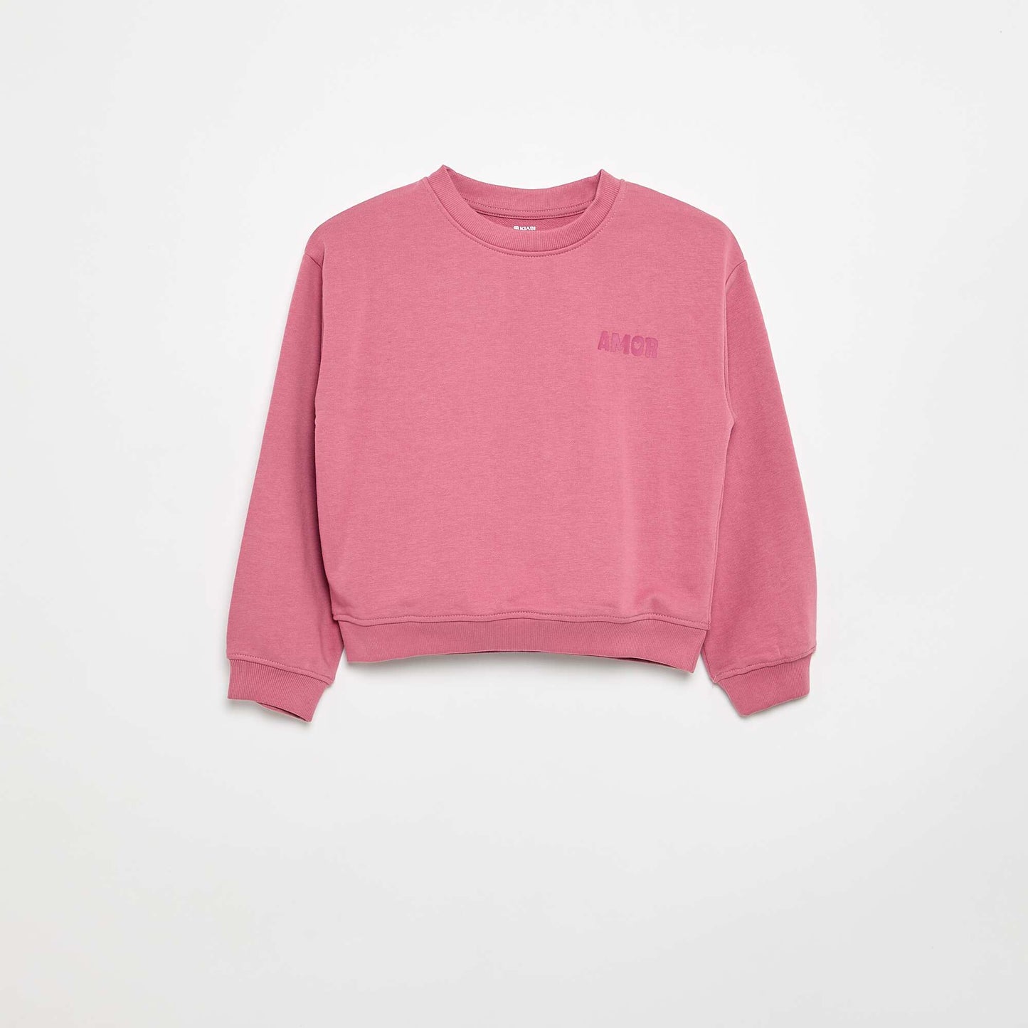 Fleece sweatshirt with chest print PINK