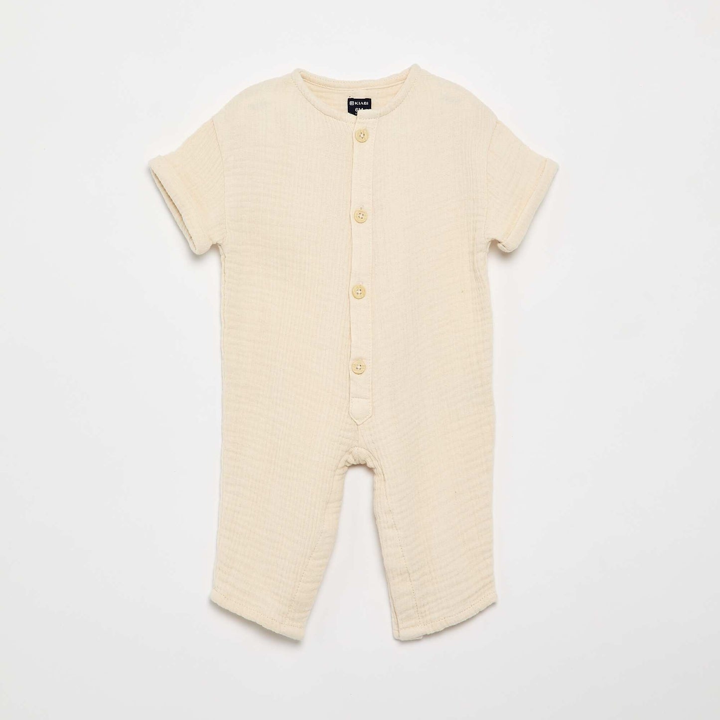 Long short-sleeved cotton gauze romper WHITE