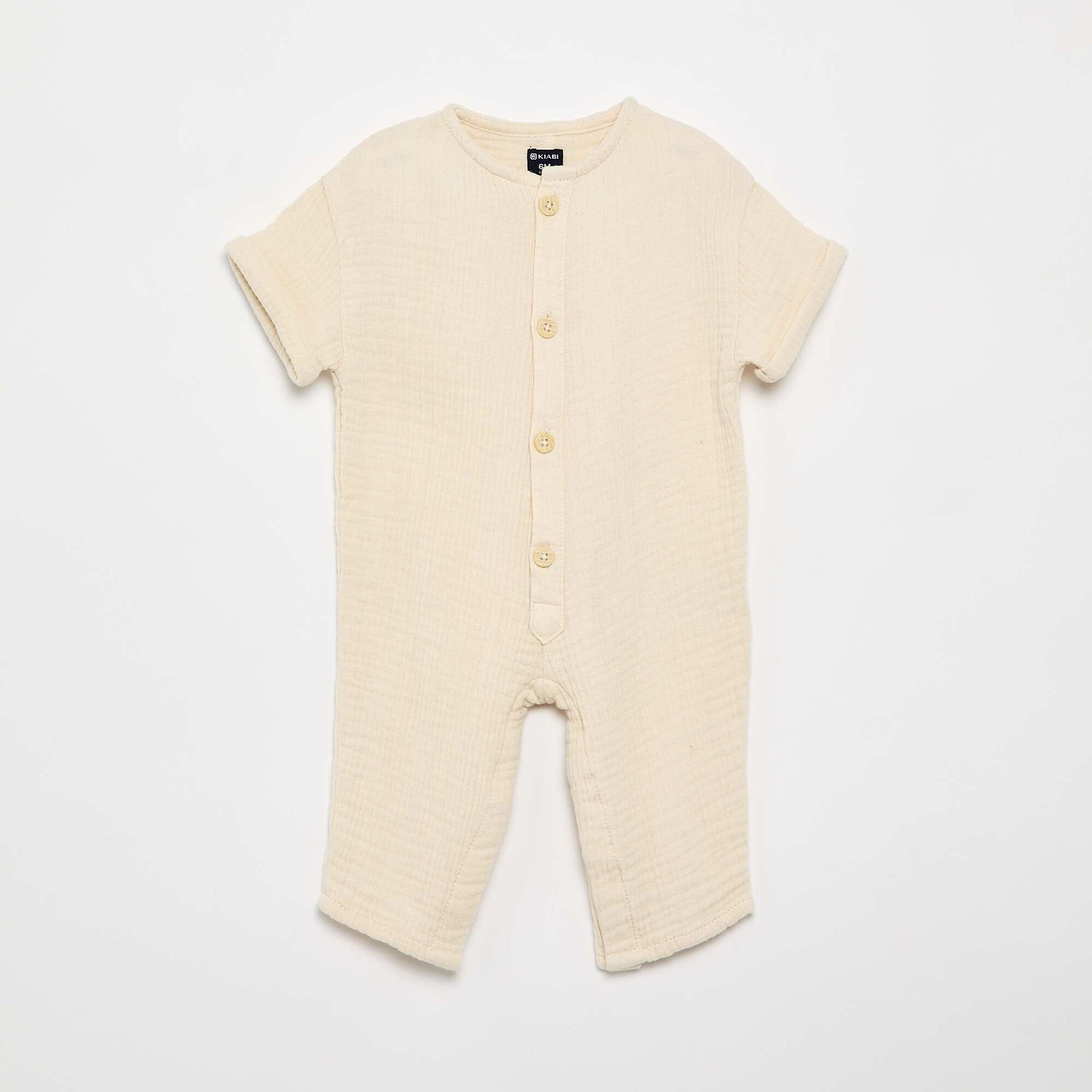 Long short-sleeved cotton gauze romper WHITE