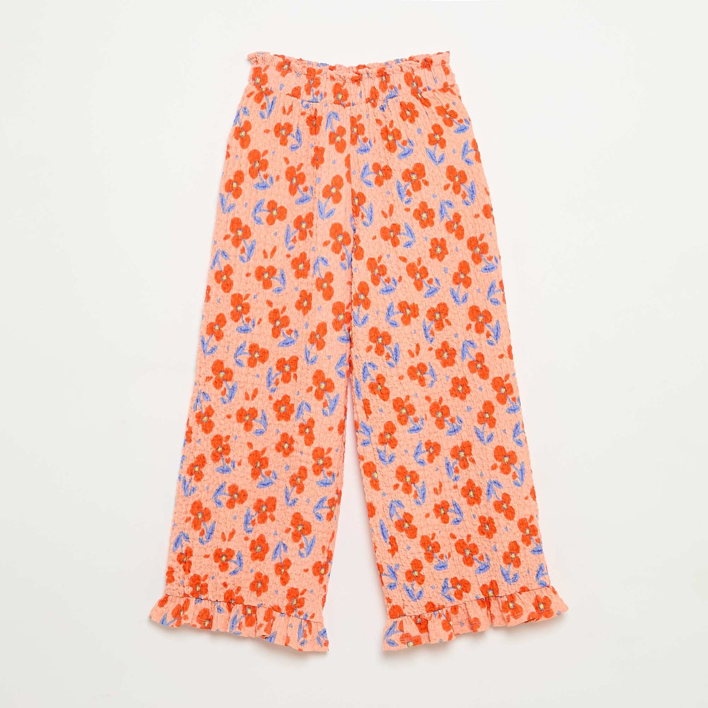 Wide-leg pants with ruffled hems ORANGE