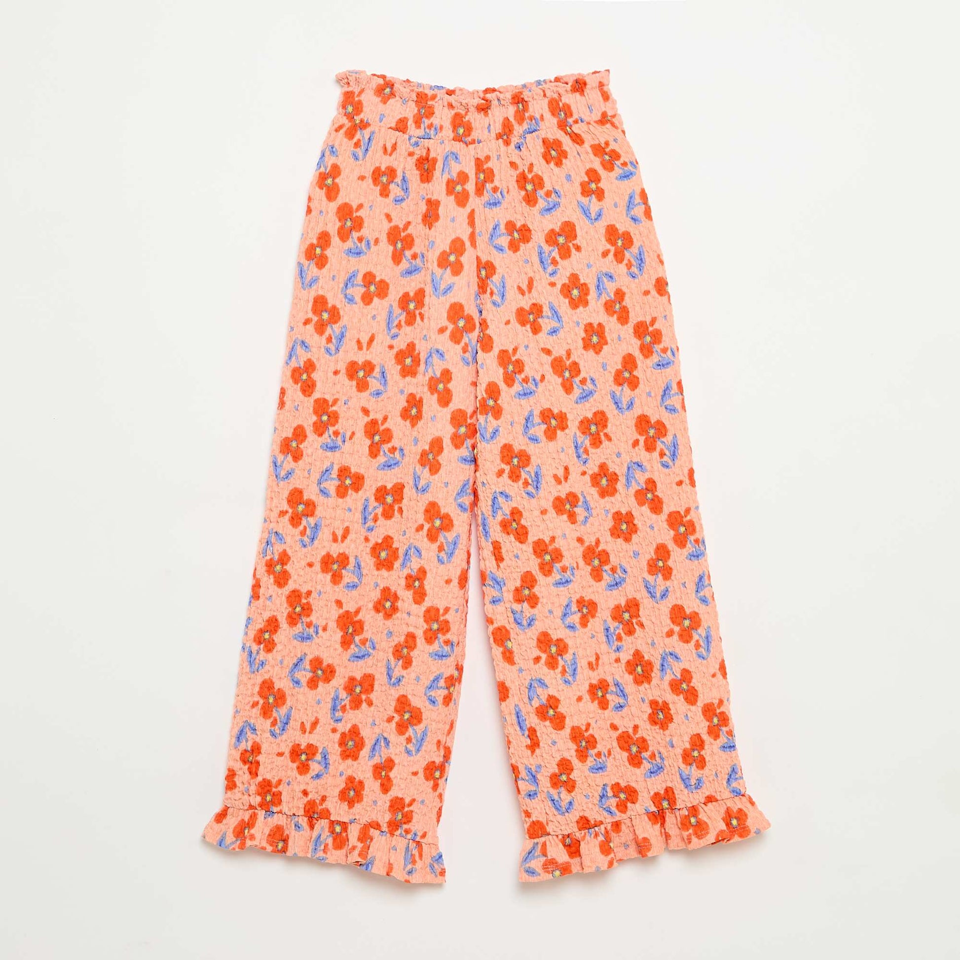 Wide-leg pants with ruffled hems ORANGE