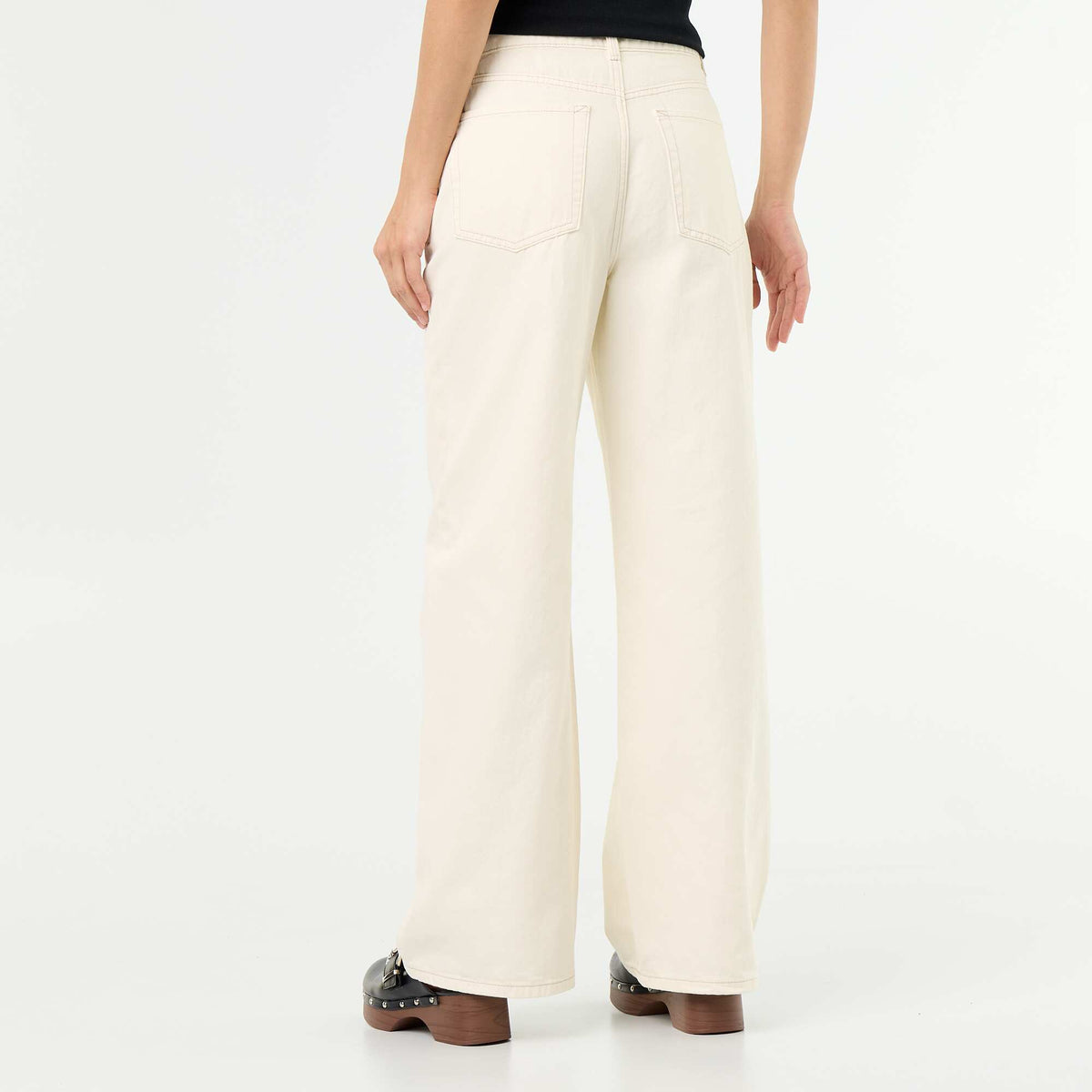 High-waisted wide-leg twill pants BEIGE