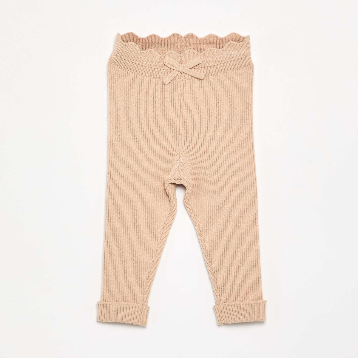 Knit Leggings with Decorative Waist Tie BEIGE