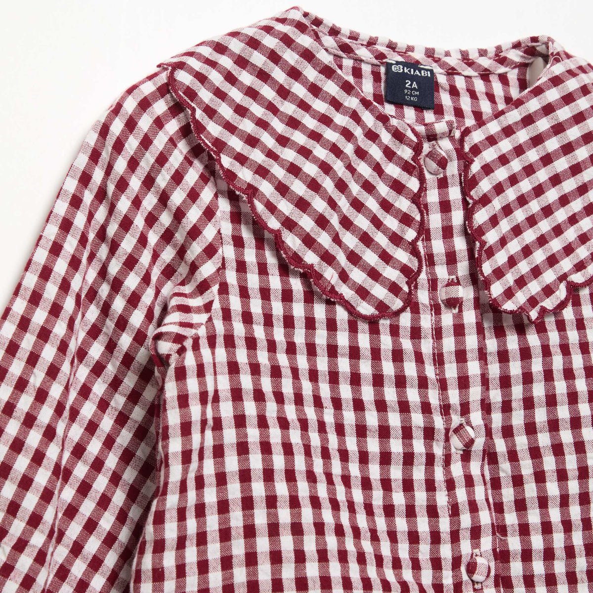 Plaid Cotton Voile Blouse with Fancy Collar BURGUNDY