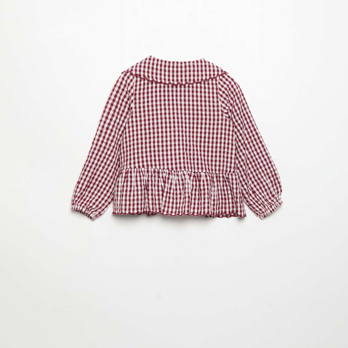 Plaid Cotton Voile Blouse with Fancy Collar BURGUNDY