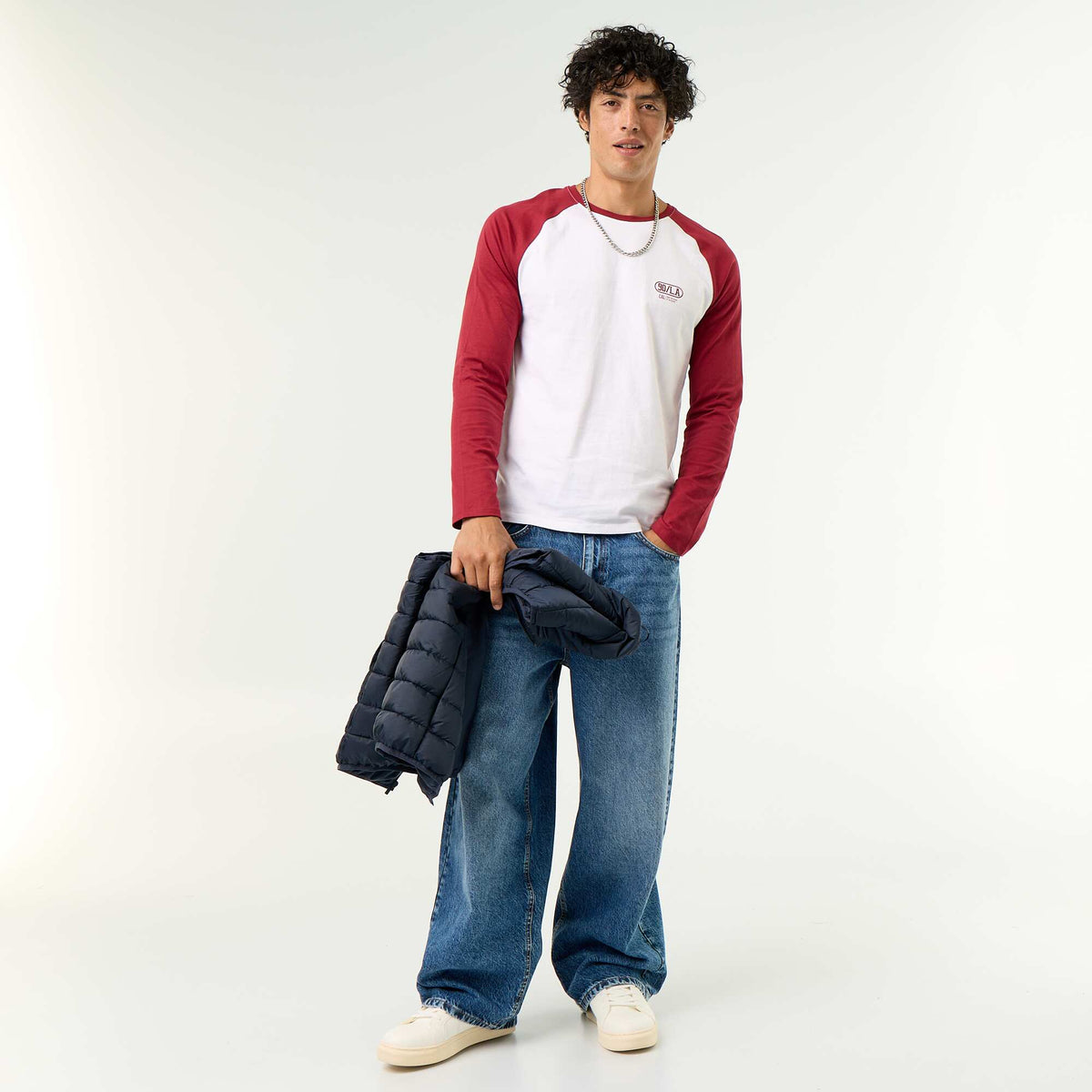 Printed T-shirt with Long Raglan Sleeves RED