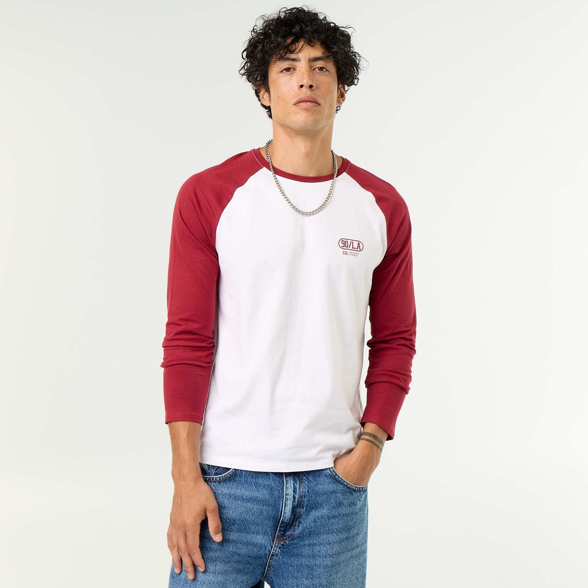 Printed T-shirt with Long Raglan Sleeves RED