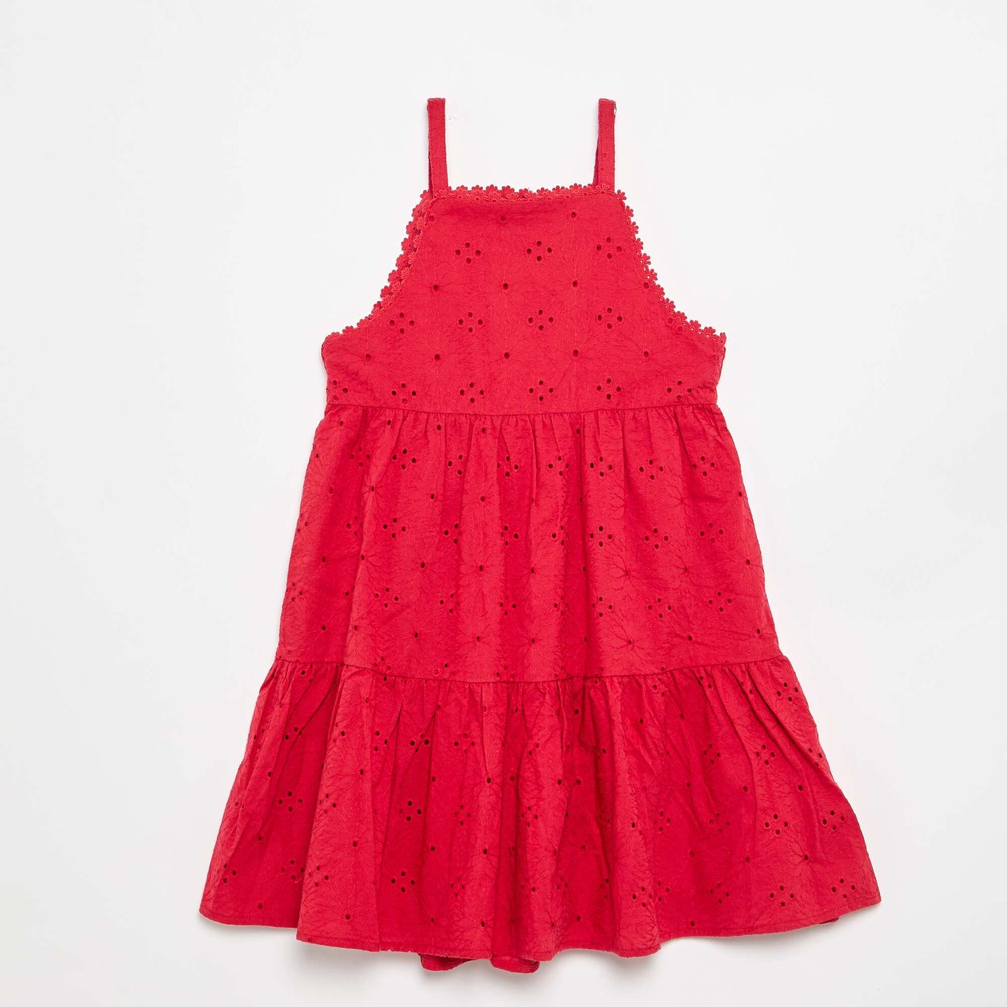 Strappy dress with broderie anglaise RED