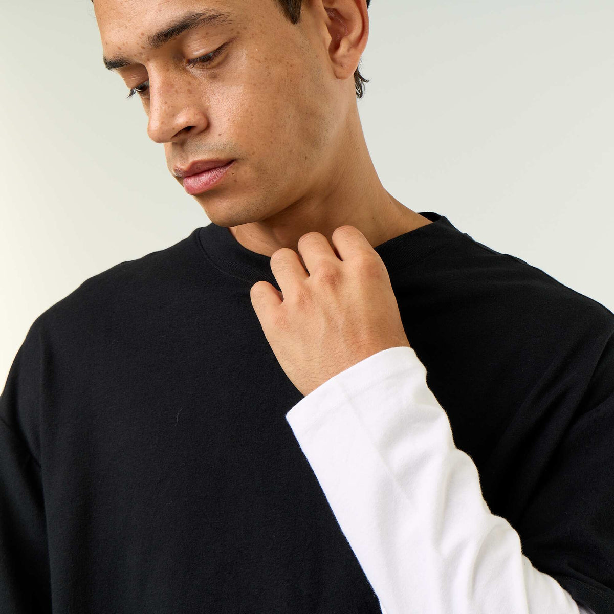 2-in-1 effect long-sleeve t-shirt BLACK