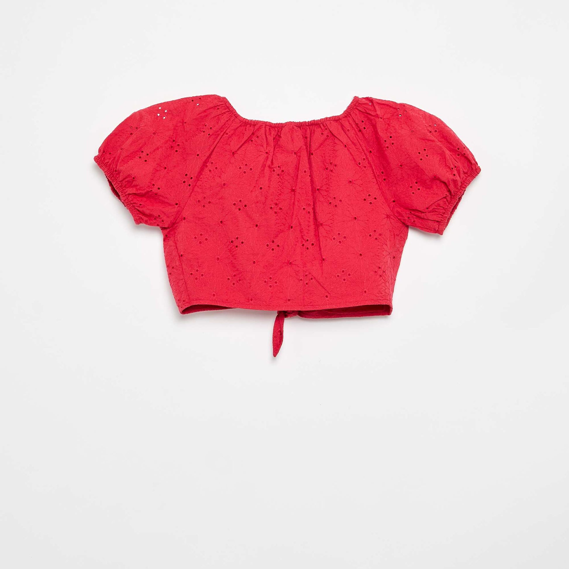 Plain blouse with broderie anglaise RED