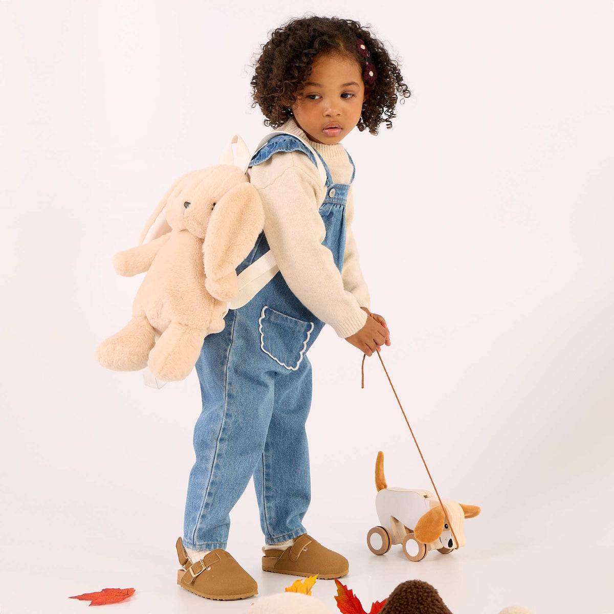 Denim overalls with ruffled straps BLUE
