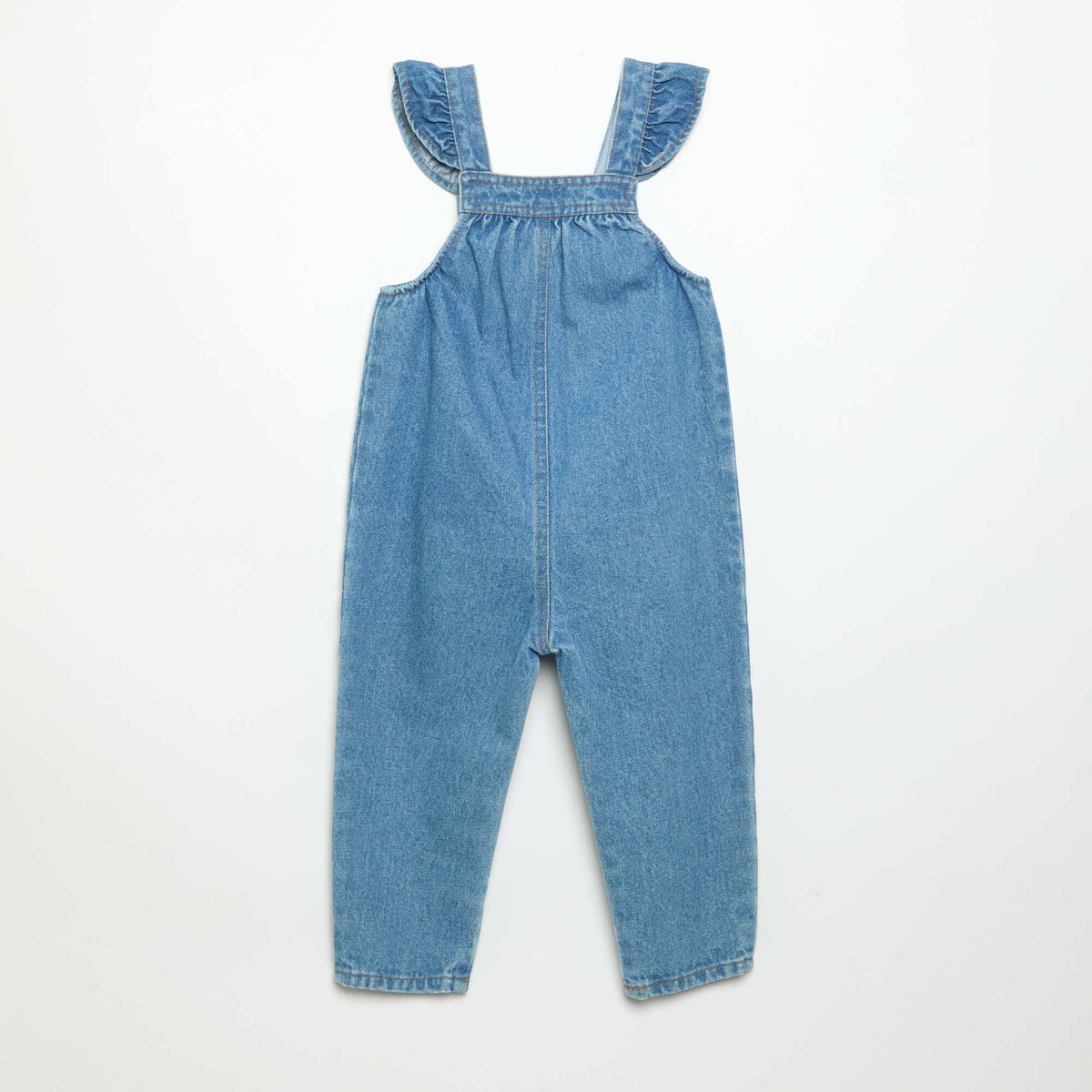 Denim overalls with ruffled straps BLUE