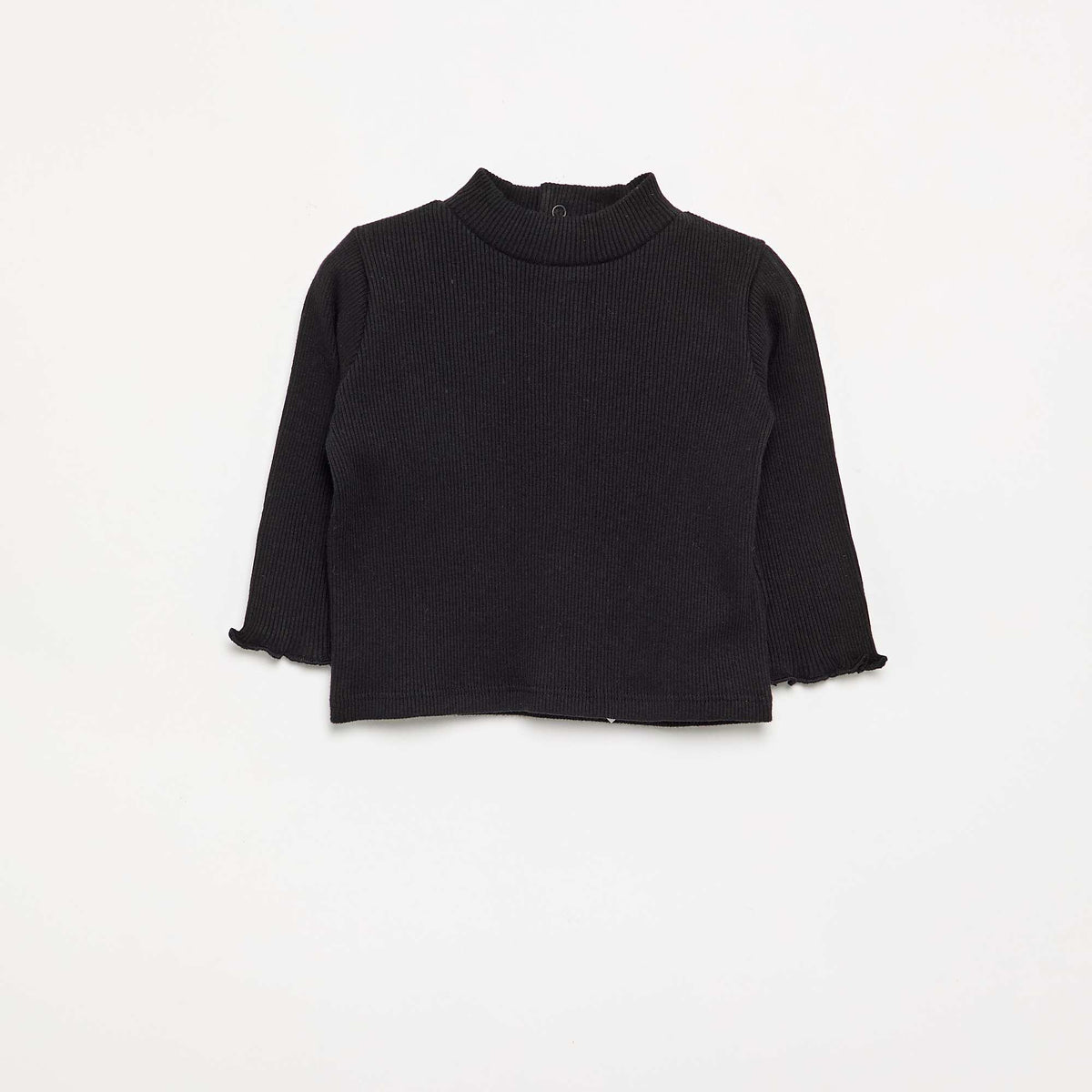 Ribbed knit roll-neck top BLACK