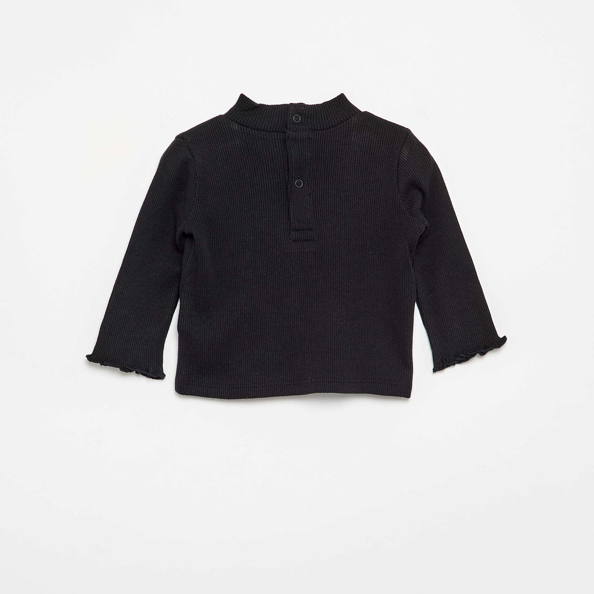 Ribbed knit roll-neck top BLACK