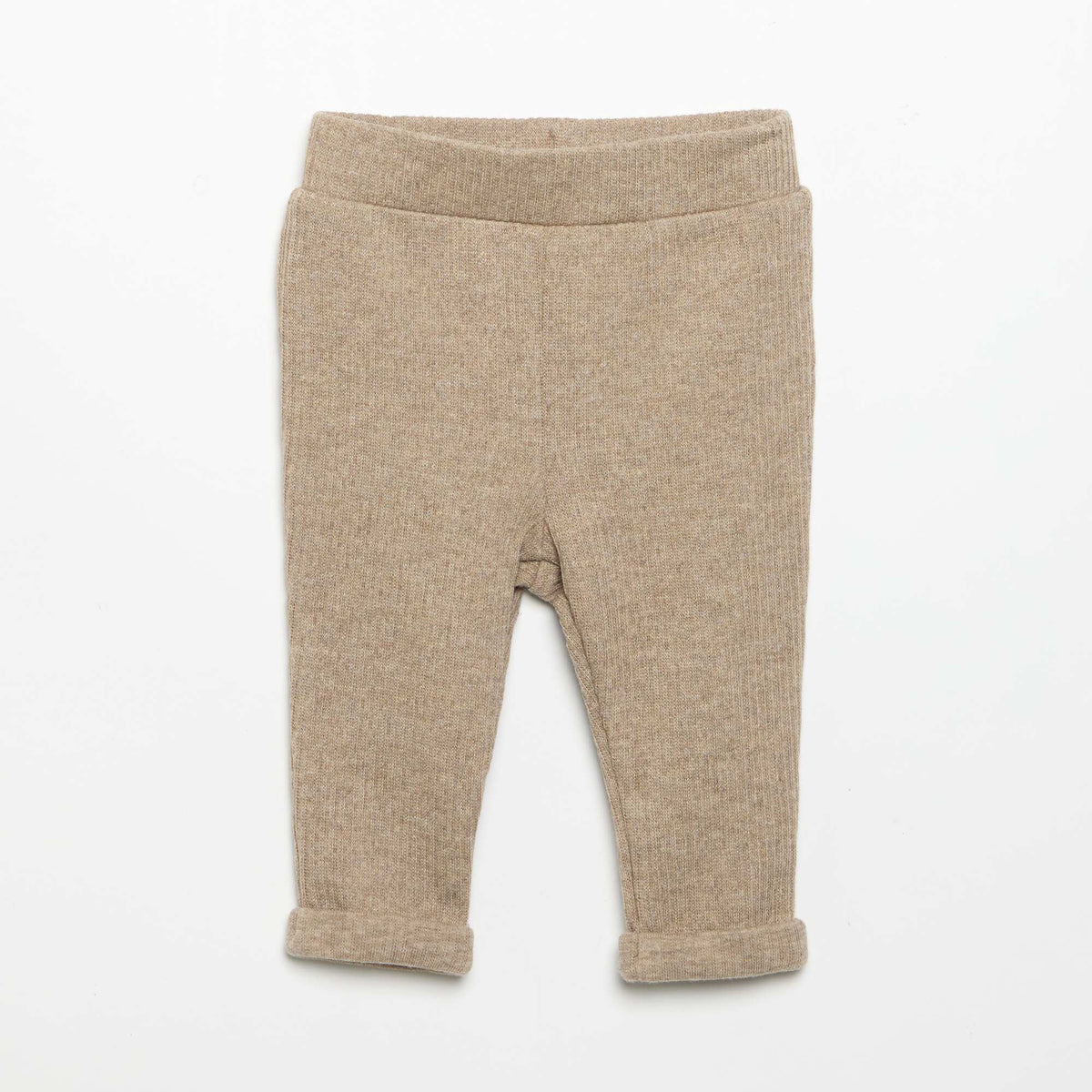 2-Piece Ribbed Knit Set - Sweatshirt and Trousers BEIGE